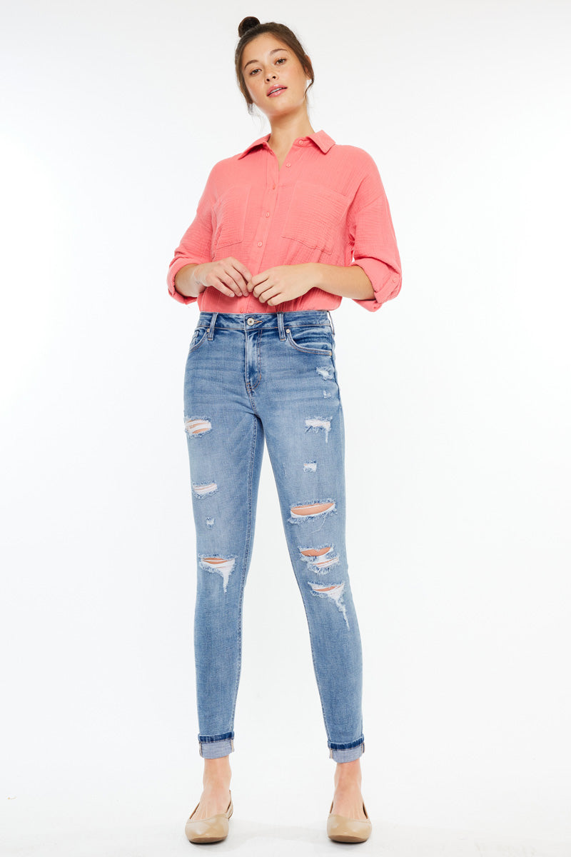 Amanda Women's High Rise Ankle Skinny Jeans - Stretch Denim Pants for Casual Wear & Everyday Outfits