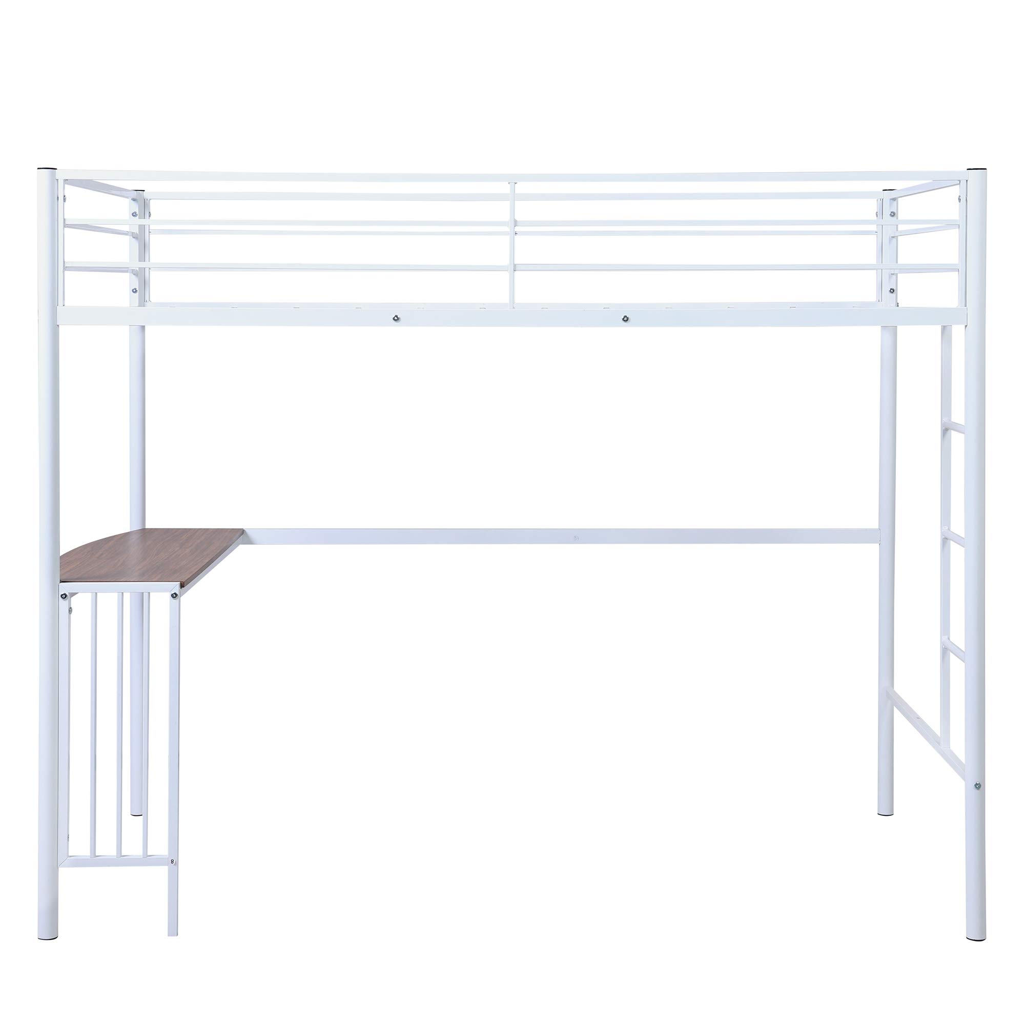Space-Saving Metal Loft Bed with Built-in Desk, Ladder & Safety Guardrail - Easy Assembly for Kids, Teens & Adults - White | Perfect for Small Bedrooms, Dorms & Studio Apartments