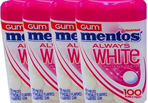 Sugar-Free Mentos Chewing Gum for Teeth Whitening - Peppermint & Bubble Fresh Flavors (Pack of 4) | Fresh Breath & Oral Care for Work, School & Travel
