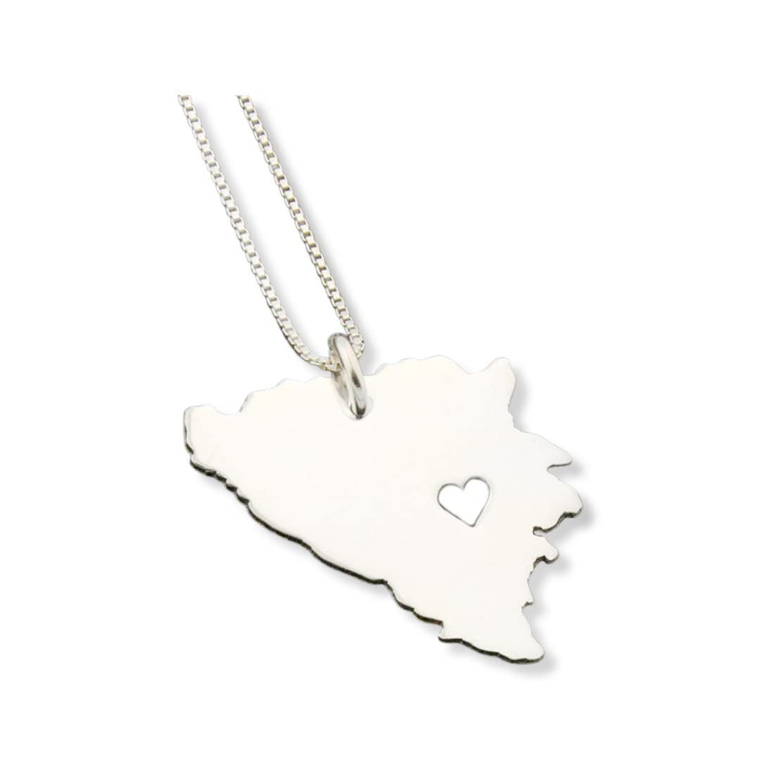 Bosnia Herzegovina Necklace - Sterling Silver Heart Pendant - Personalized Gift for Her - Perfect for Travel Lovers