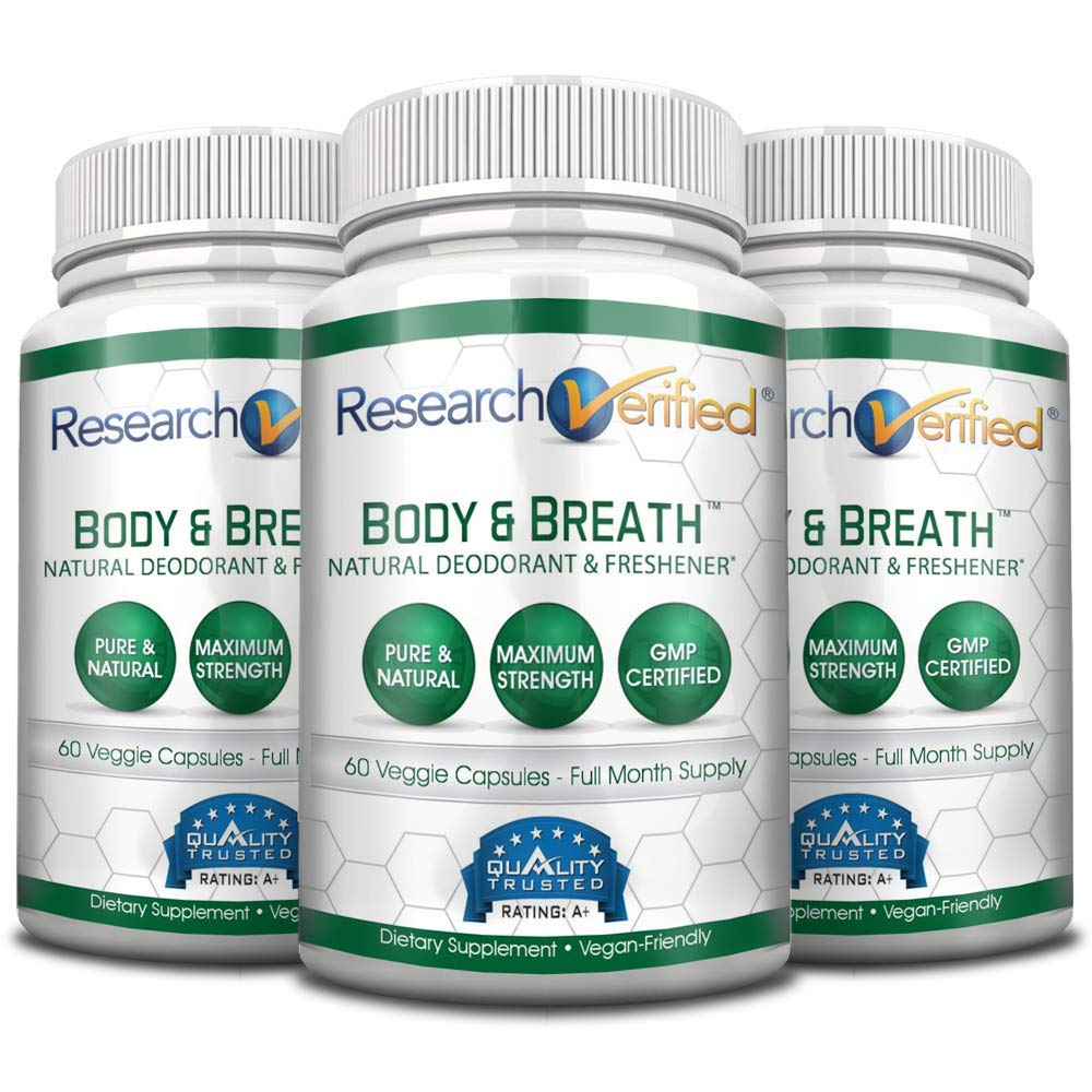 Research Verified Body & Breath Natural Deodorant & Freshener - Bad Breath & Body Odor Supplement - 60 Count (6 Months Supply) | Fresh All Day for Work, Gym & Travel | Vegan & Aluminum-Free Oral & Body Care