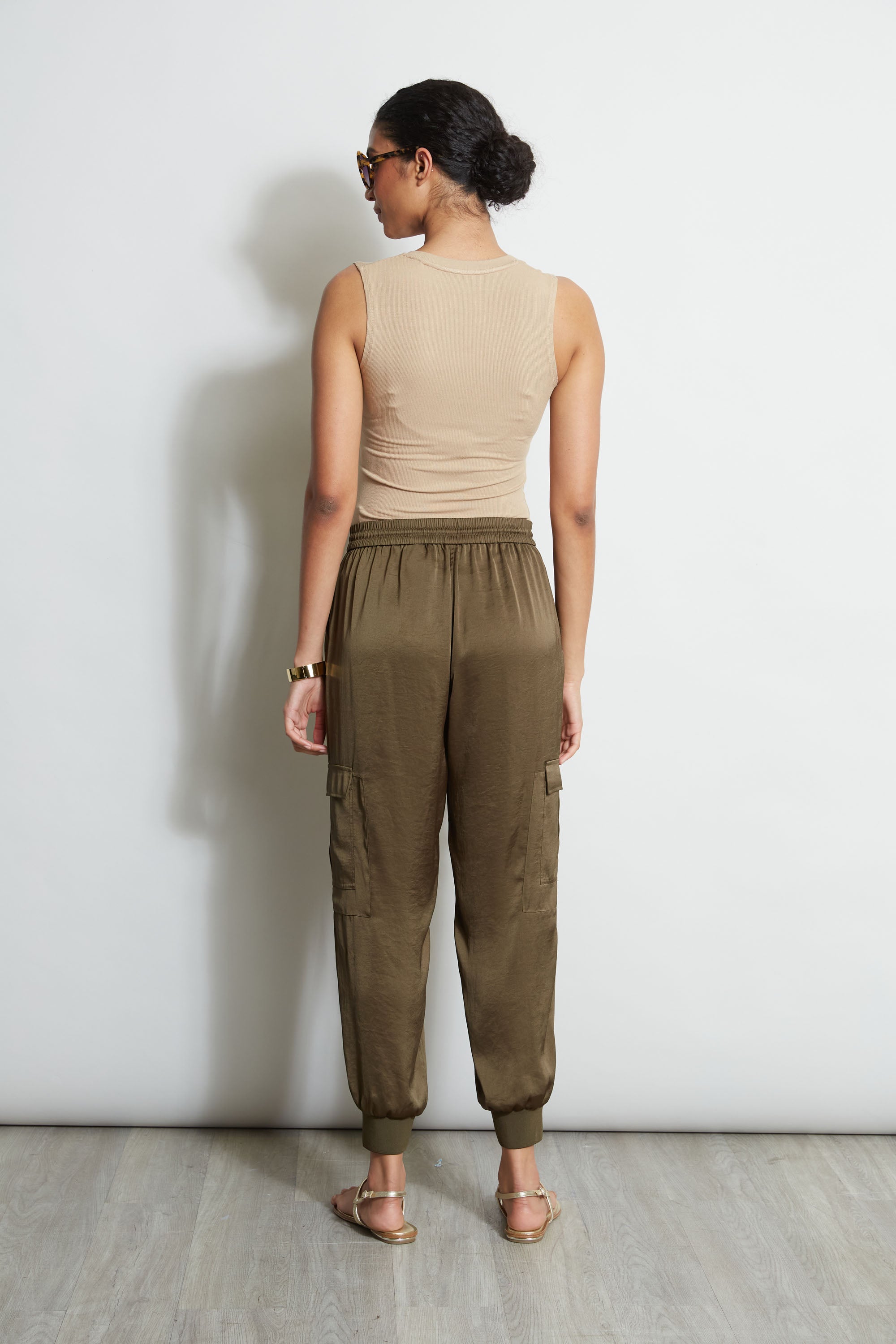 Stylish Women's Satin Cargo Pants - High Waist Elastic Waistband Joggers for Casual Wear, Workout & Street Fashion