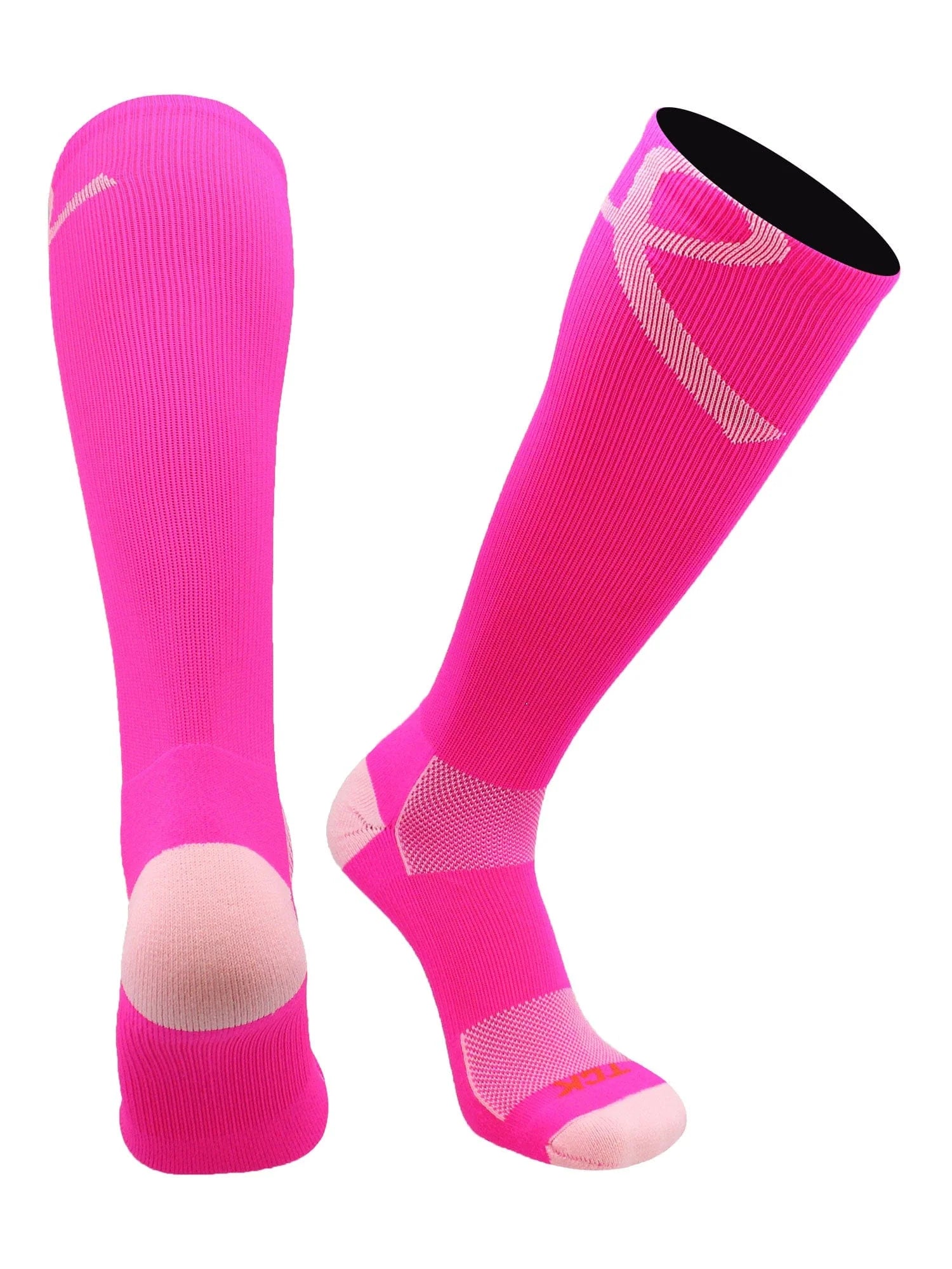 TCK Breast Cancer Awareness Over The Calf Socks - Pink Ribbon Support Socks for Women & Men - Comfortable Compression Socks for Work, Running, and Everyday Wear