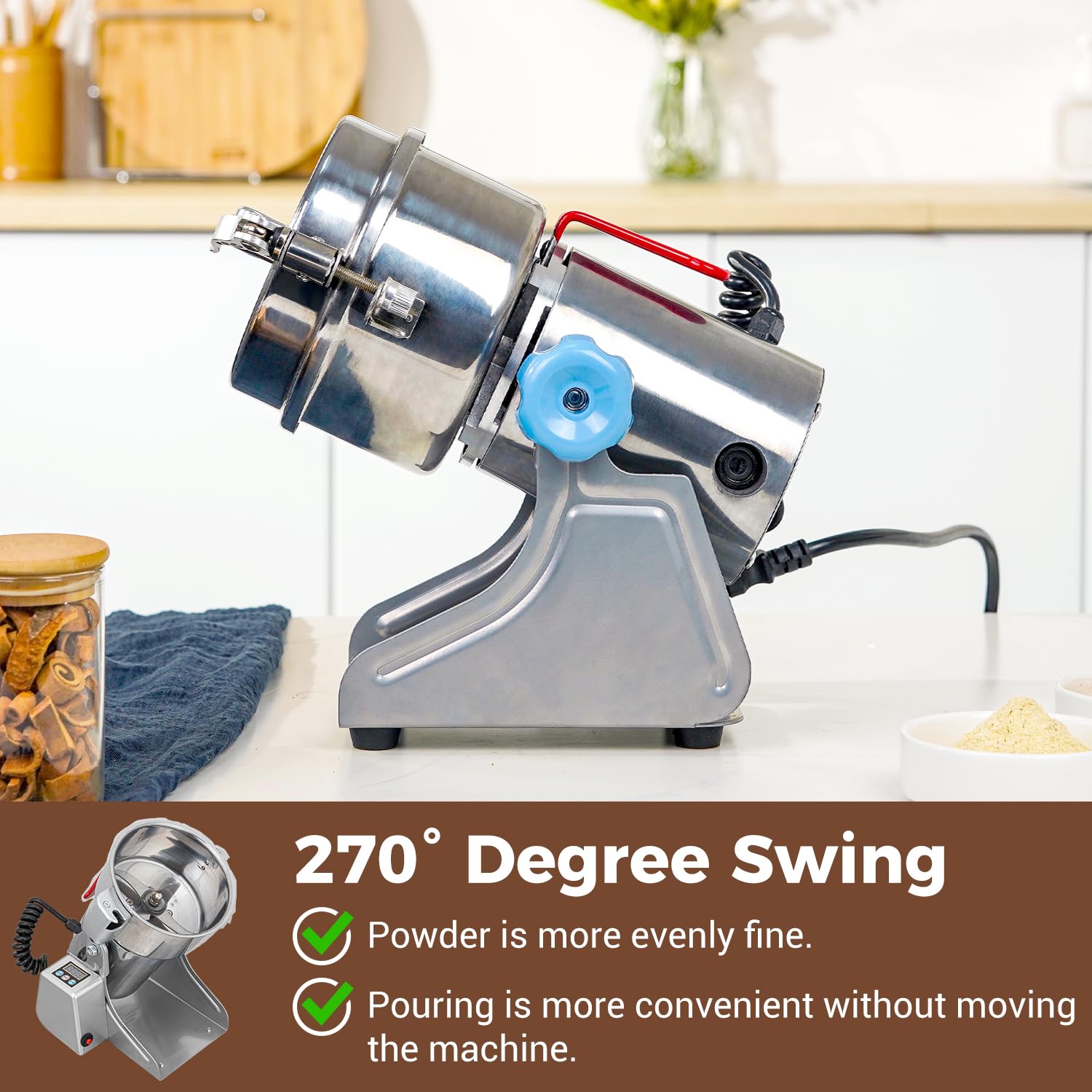 Commercial Electric Grain Mill Grinder 1500W - 500g Stainless Steel Spice Grinder for Wheat, Oats, Corn, Pepper & Coffee Beans - Perfect for Kitchen, Bakery & Coffee Shop Use