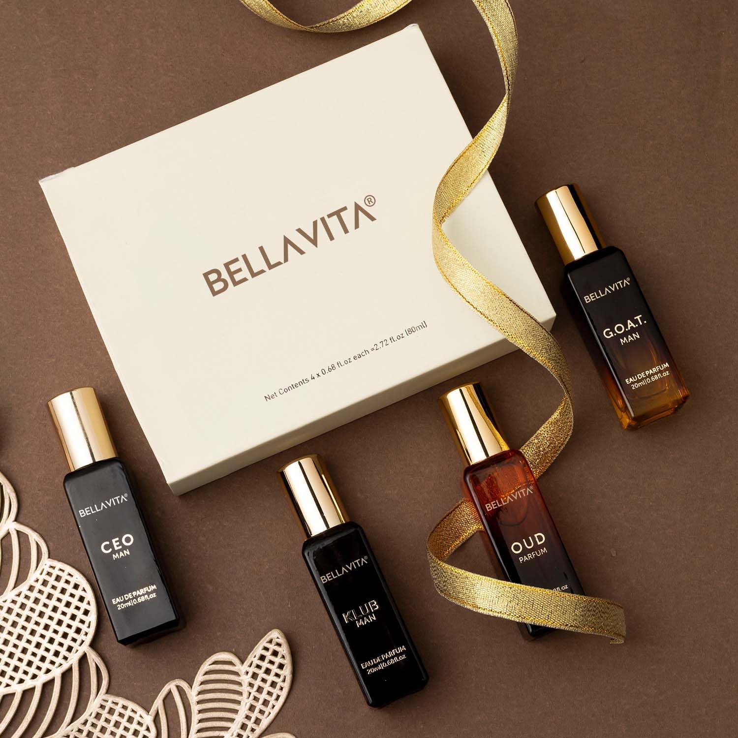 Be'llaVita Luxury Men's Perfume Gift Set - 4 x 20ml EDP Fragrances (KLUB, OUD, CEO, G.O.A.T) | Woody & Citrusy Long-Lasting Cologne for Men | Perfect for Gifts, Date Nights & Special Occasions