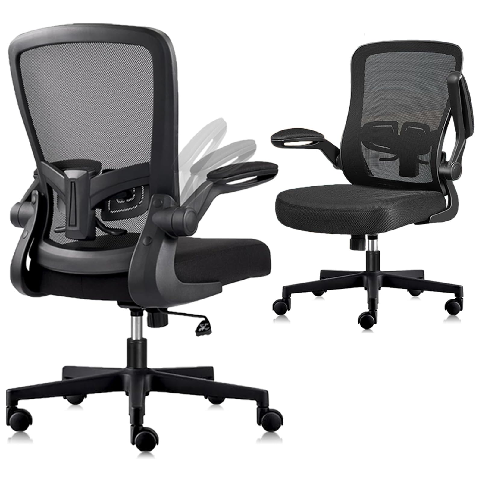 Ergonomic Mesh Office Chair with Wheels - Adjustable Height, Swivel & Lumbar Support - Flip-Up Armrests - Home & Office Desk Chair (Set of 2) - Perfect for Long Work Hours, Gaming & Remote Workspaces
