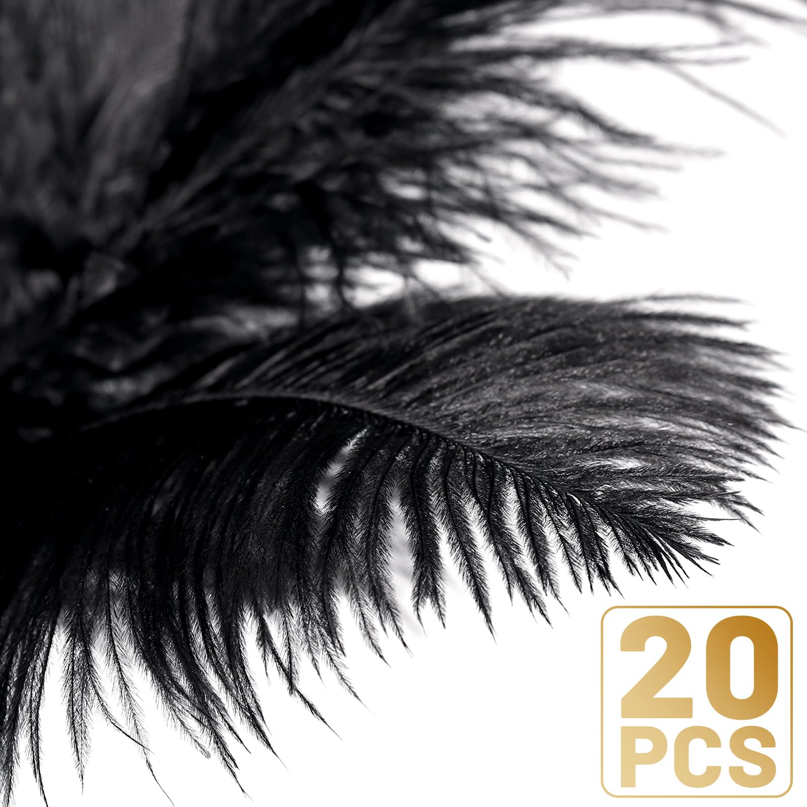 FANDAMEI 20 Pcs Black Ostrich Feathers for DIY Crafts, Home Decor, and Party Decorations - 8-10 Inch (20-25cm) - Perfect for Wedding Centerpieces, Table Decor, and Event Styling