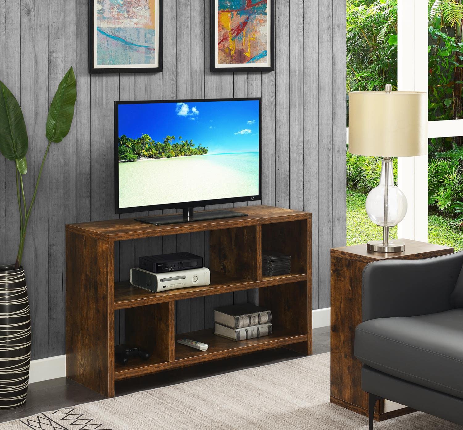 Convenience Concepts Northfield TV Stand with Shelves - Rustic Barnwood Finish for Living Room & Entertainment Center - Perfect for Flat Screen TVs & Media Storage