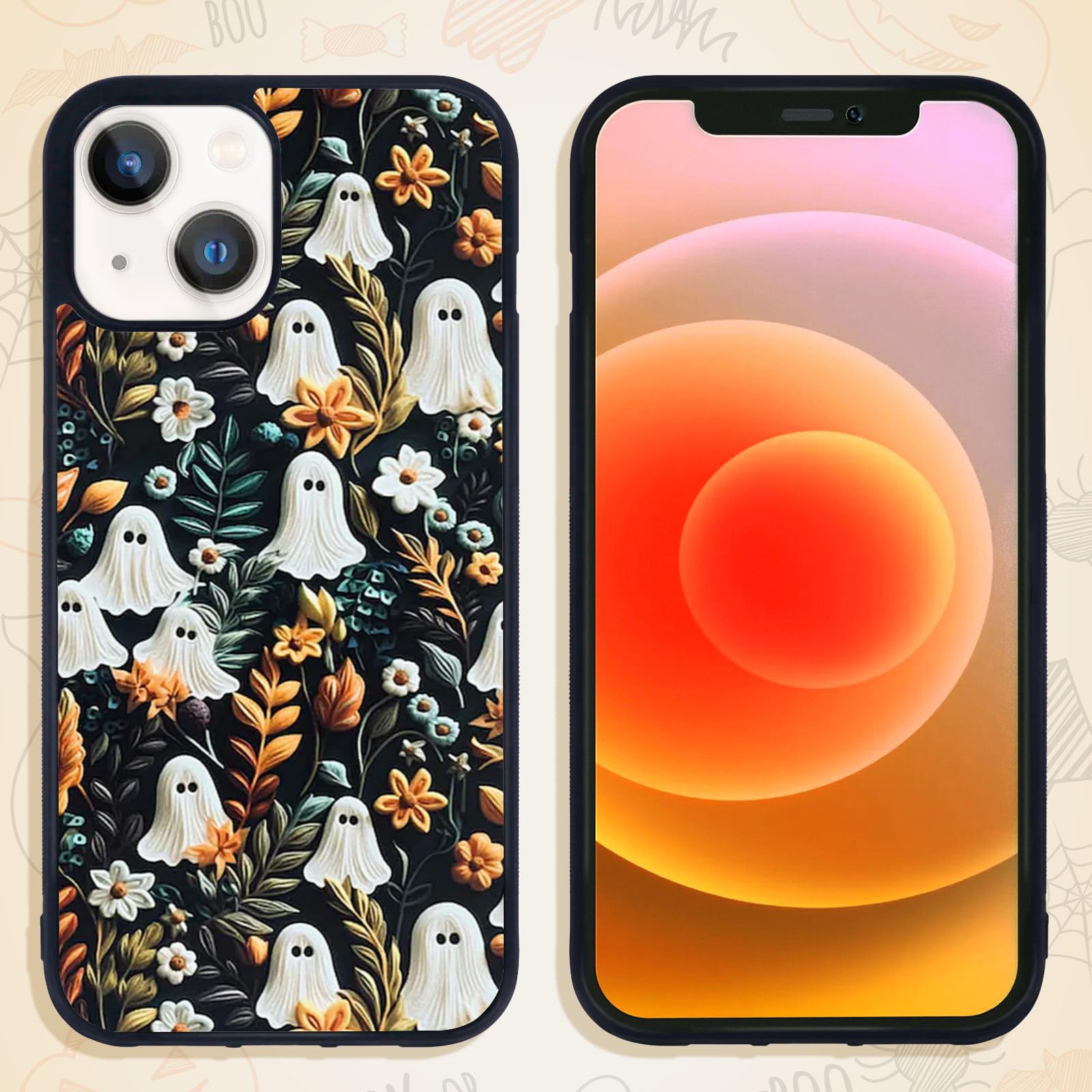 Spooky Halloween Ghost Phone Case for iPhone 14/13/12/11 Pro Max - Cute Flower Ghost Design, Soft Silicone Protective Cover - Perfect Halloween Gift for Teens & Kids (Style 1) | Great for Trick-or-Treating, Halloween Parties & Daily Use