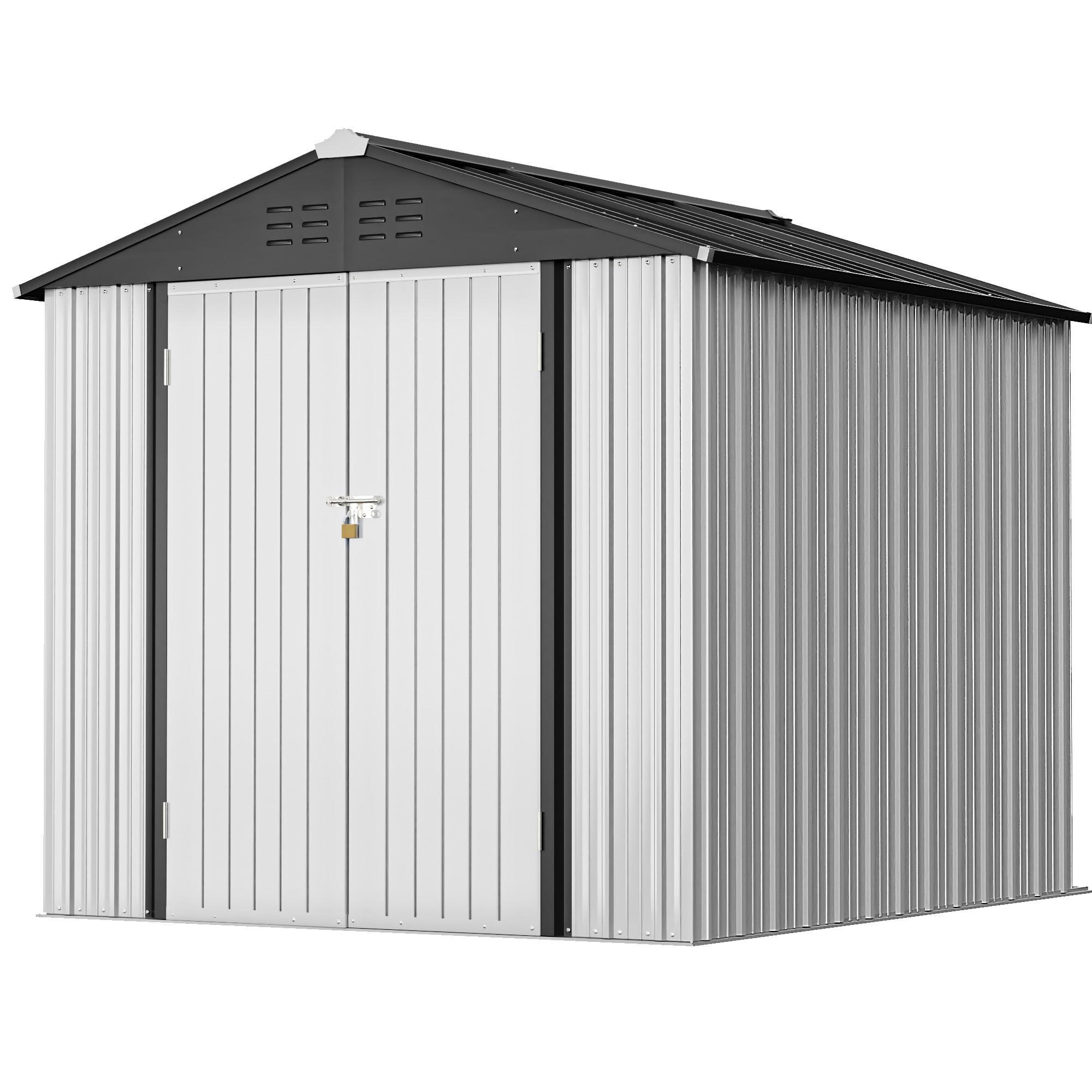 Greesum 6x4 ft Outdoor Storage Shed - Metal Utility Tool & Garden Shed with Secure Door Lock - Weatherproof Patio Storage Solution for Backyard, Lawn Equipment & Gardening Tools (White)