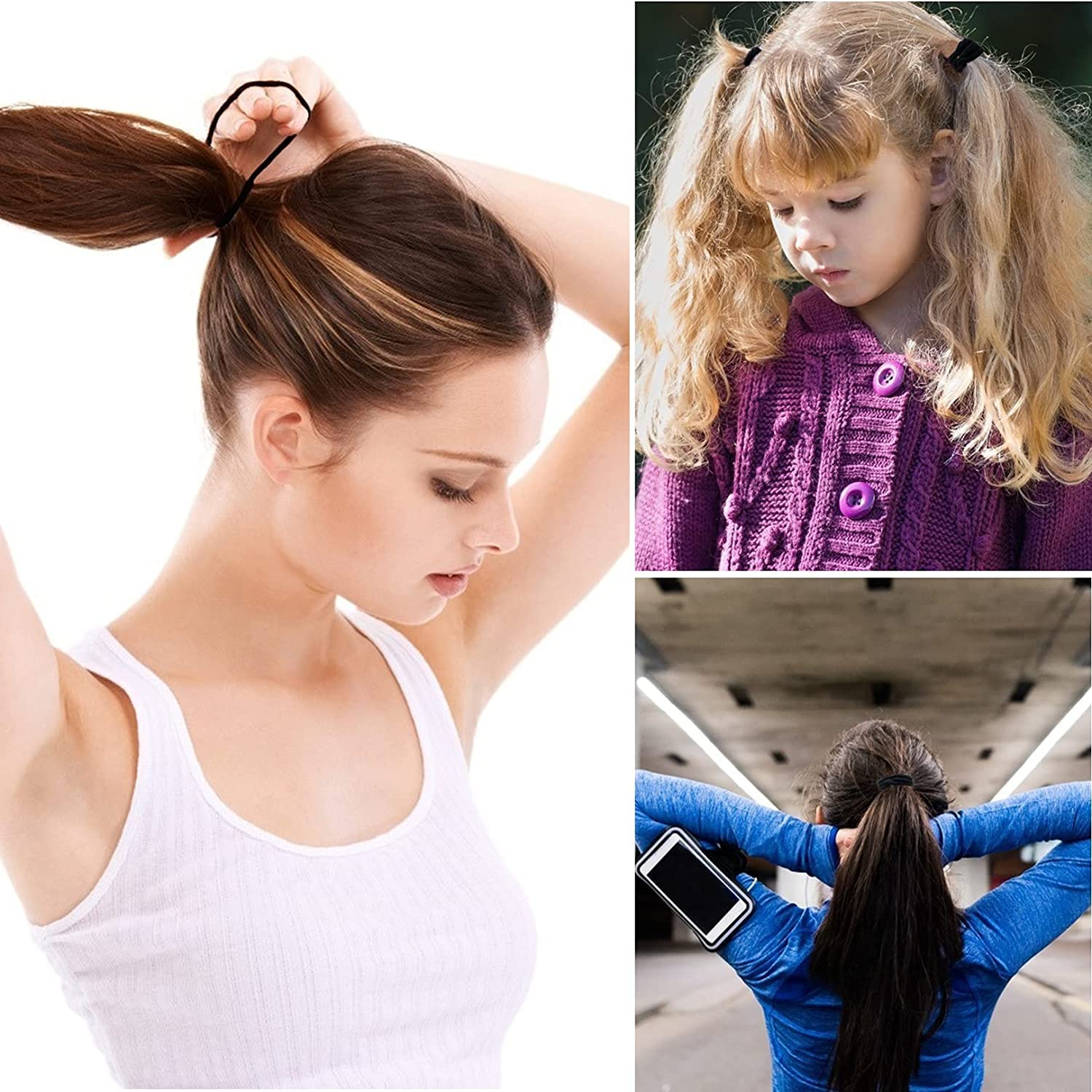 Nyamah Sales 50 PCS Black Hair Rubber Bands - No Snap Hair Ties for Braiding, Ponytails - Soft Elastic Hair Holders for Women, Kids & Baby Girls | Perfect for School, Work, Gym & Daily Styling