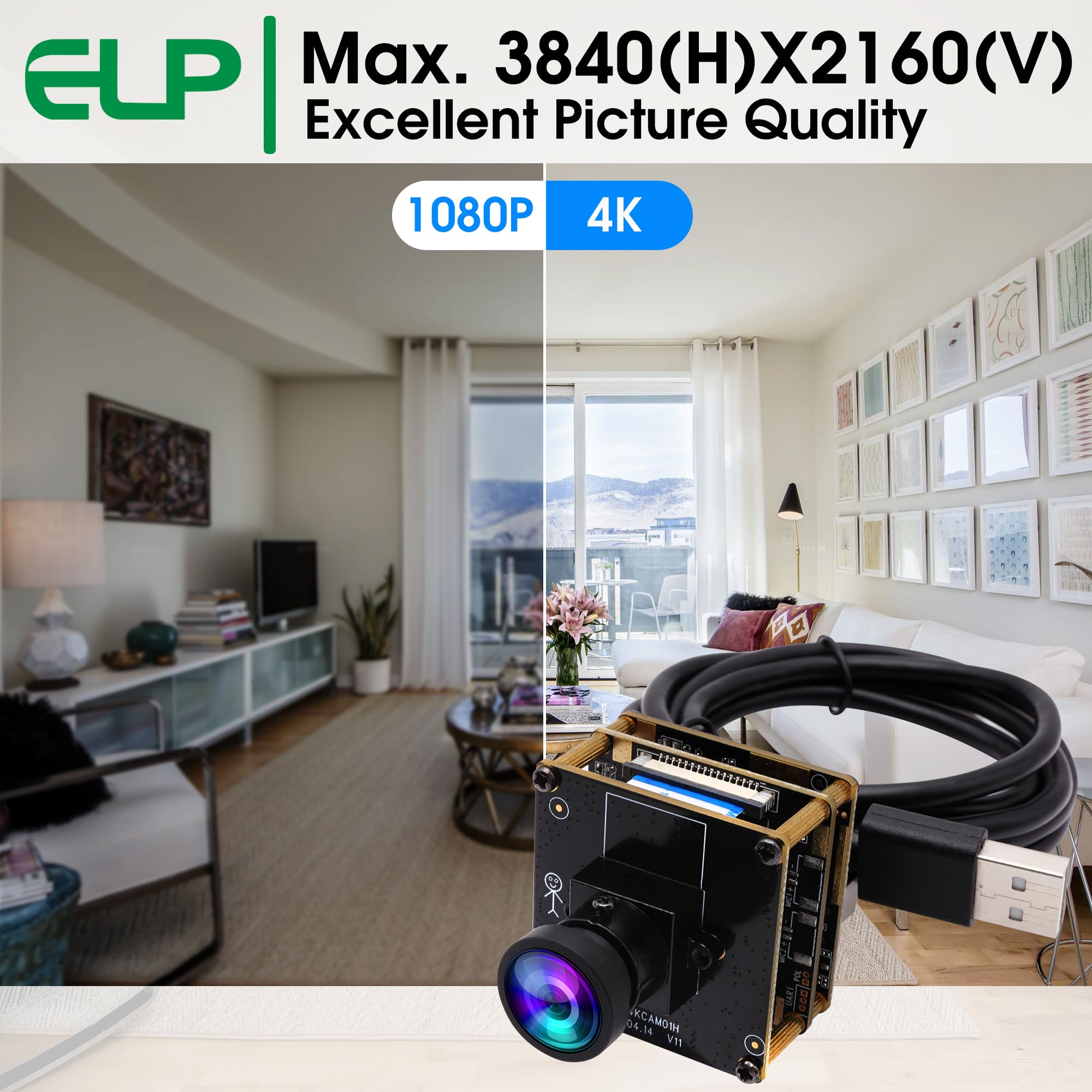 4K USB Camera with IMX415 Sensor - 120° Wide Angle Lens, No Distortion, H.265 Support - Compatible with Windows, Linux, Android, Mac OS - Perfect for Video Conferencing, Live Streaming & Online Classes