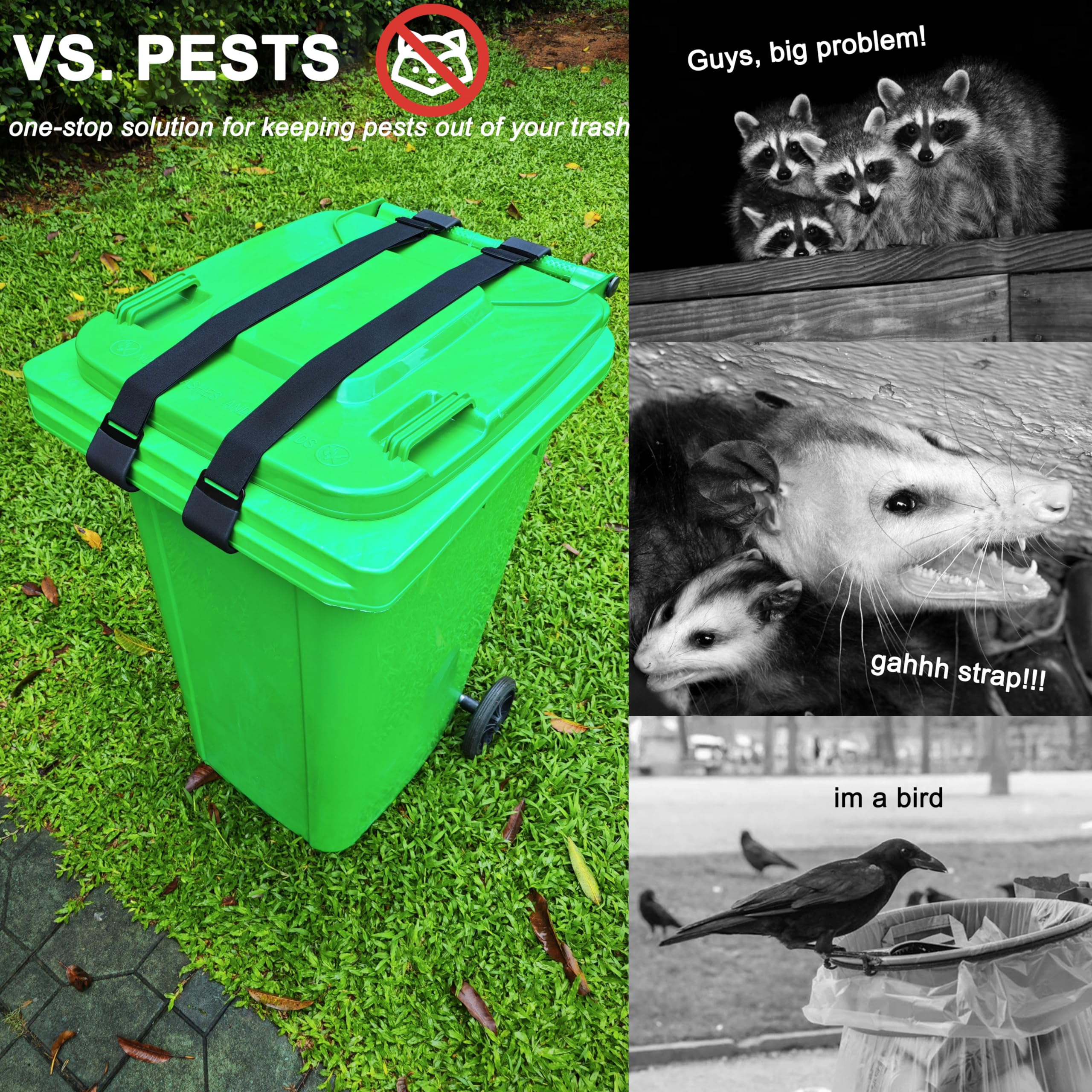 Universal Adjustable Metal Double Claw Trash Can Lock Strap 2PCS - Secure Garbage Bin Lid Lock for Raccoons & Animals - Heavy Duty Bungee Cord Belt for Outdoor Trash Cans - Perfect for Backyard, Campsite & Home Security