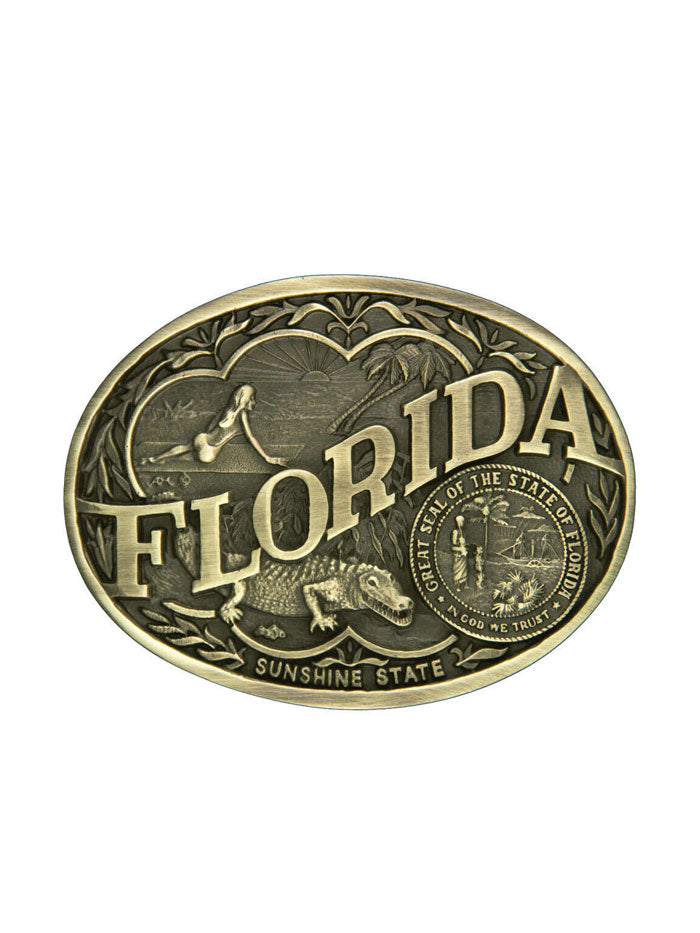 Montana Silversmiths 60811FLC Florida State Heritage Attitude Belt Buckle - Brass Western Style for Cowboy Boots & Jeans - Perfect for Rodeo, Country Music Festivals & Western Fashion