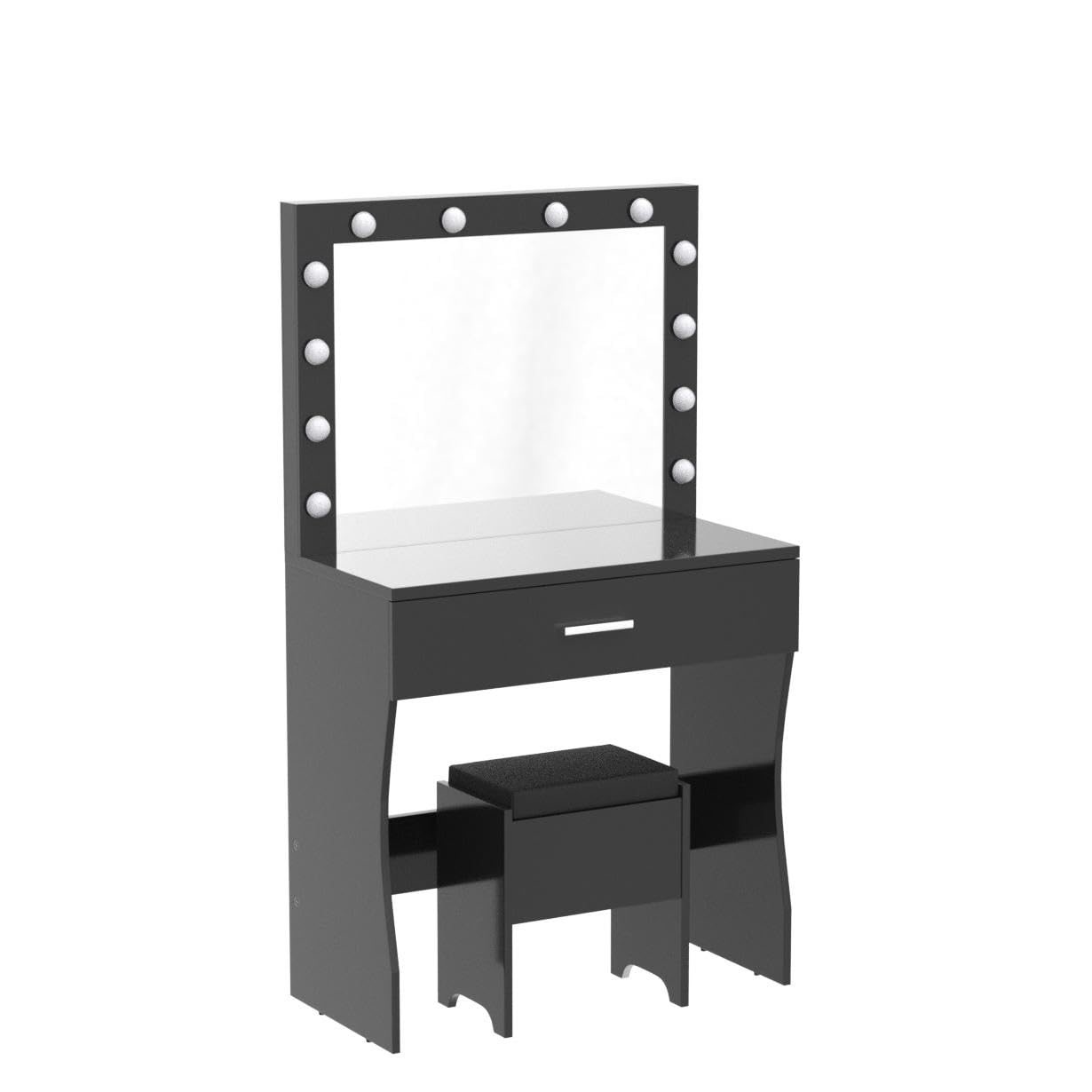 Black Vanity Desk with Mirror & LED Lights - Adjustable Brightness, Large Drawer & Sturdy Wood Makeup Vanity (31.5 Inch) - Perfect for Bedroom, Dressing Room & Beauty Salon