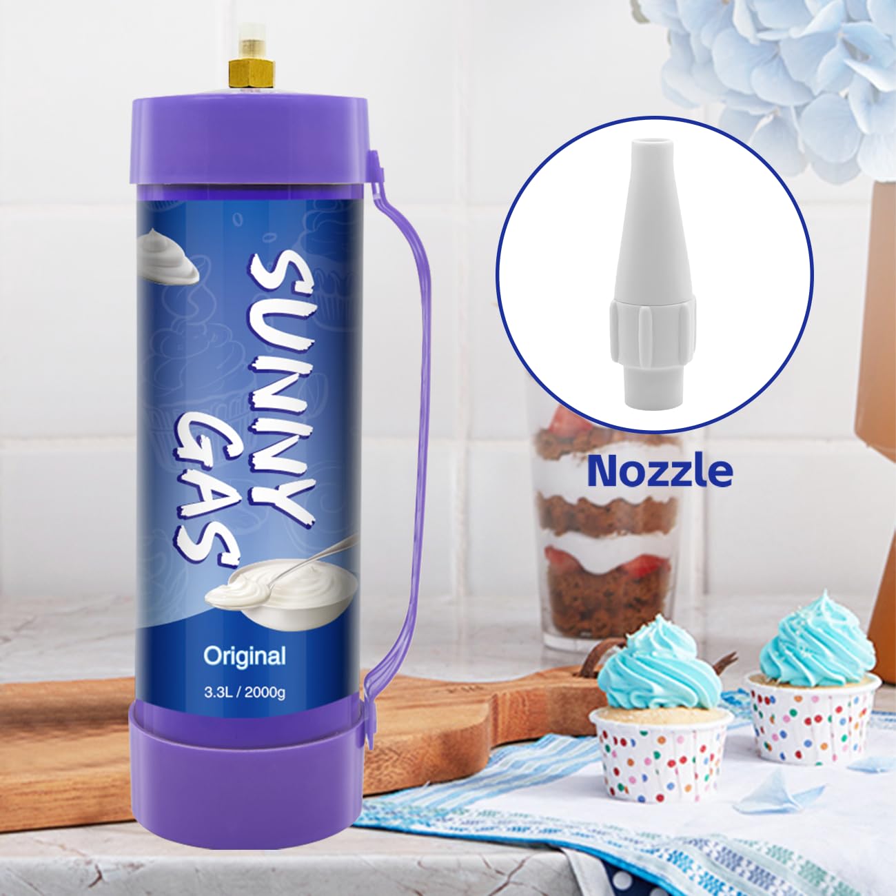 Premium 3.3L/2000g Whipped Cream Charger Kit - Food Grade Stainless Steel Cream Dispenser with Professional Nozzle (2 Tanks Included) - Perfect for Home Baking, Coffee Shops & Dessert Decorating