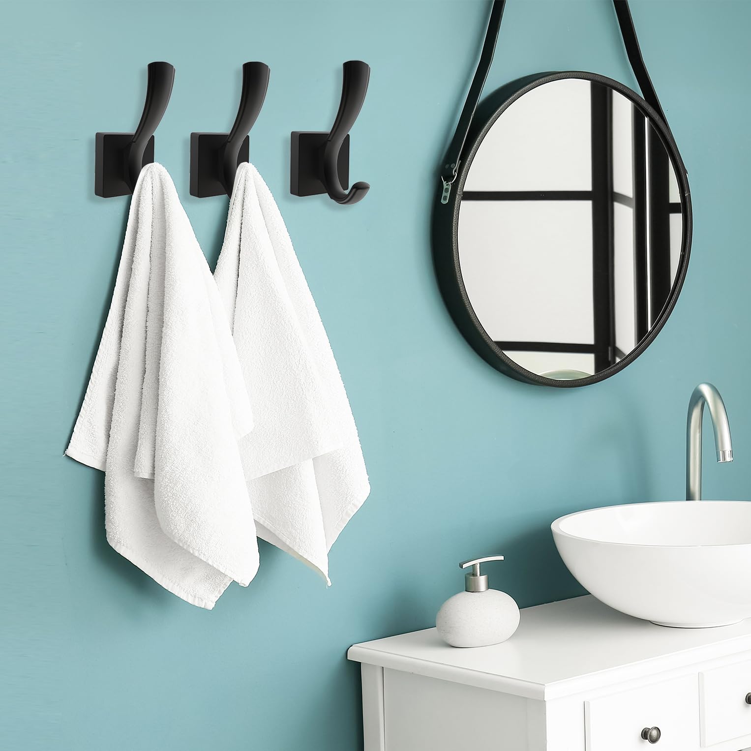 6 Pack Black Wall Mounted Towel Hooks - Heavy Duty Coat Hooks for Bathroom, Entryway & Bedroom - Perfect for Hanging Towels, Robes, Coats, Hats & Keys (Ideal for Home, Gym & Hotel Use)