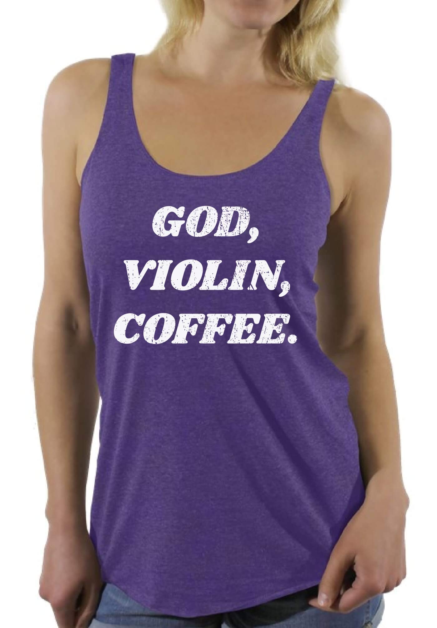 Awkward Styles Women's Violin Coffee Print Racerback Tank Top - Musical Instrument Graphic Tee for Casual Wear, Music Lovers & Coffee Enthusiasts