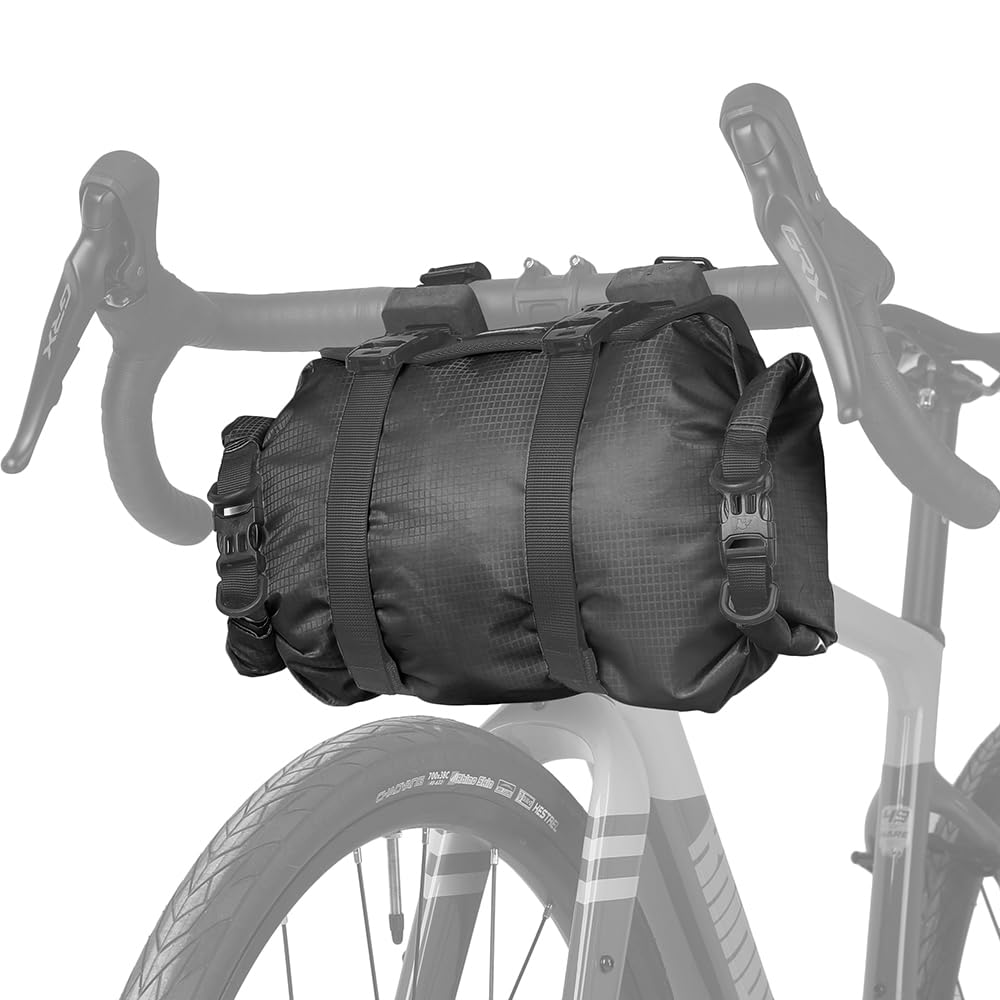 Rhinowalk 12L Waterproof Bike Handlebar Bag - Lightweight Front Tube Roll Bag with Adjustable Shoulder Strap for Mountain & Road Bicycles | Perfect for Commuting, Touring & Outdoor Cycling Adventures (Black)