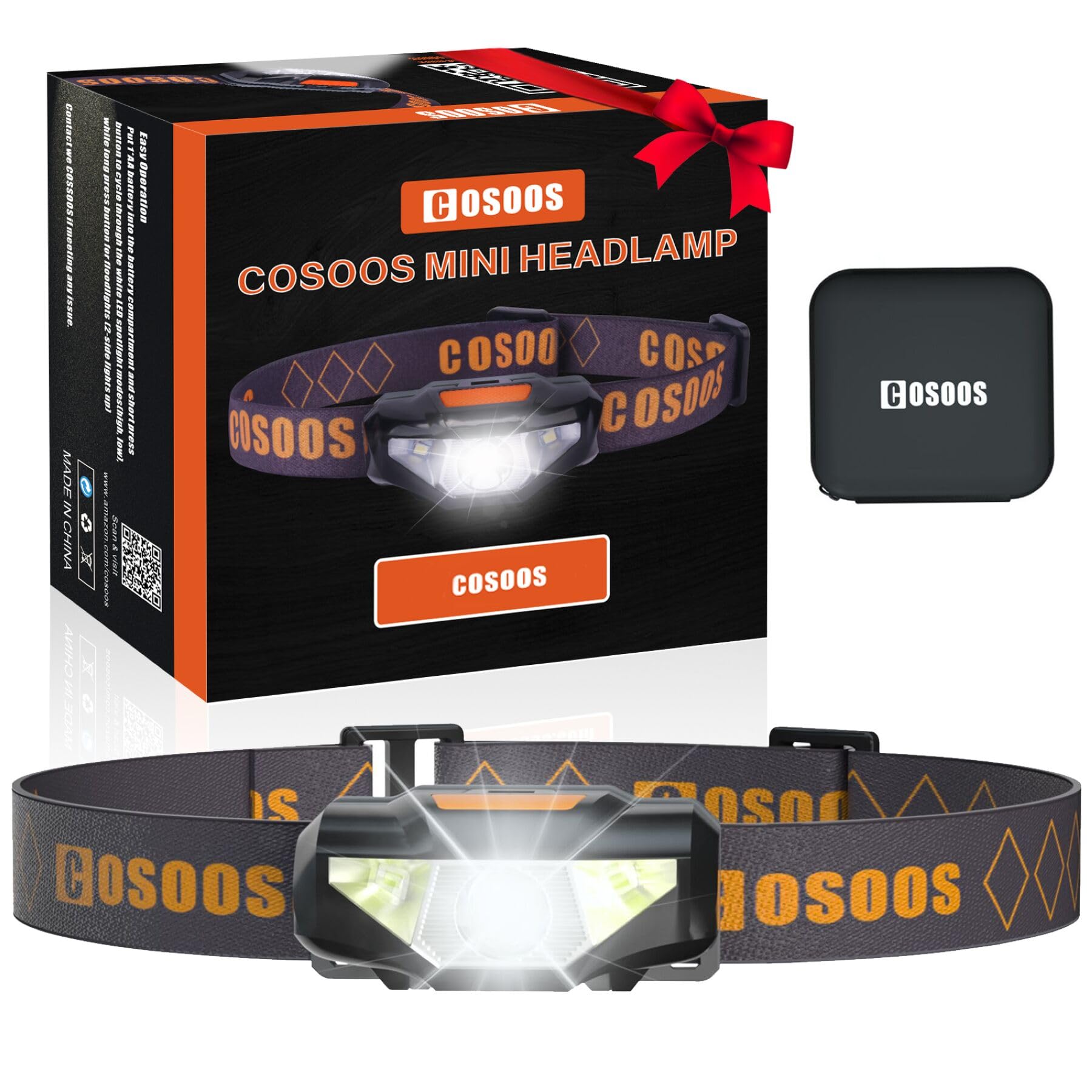 COSOOS Mini LED Headlamp Flashlight - Ultra Lightweight 1.6oz Waterproof Headlamp for Running, Camping, Hiking & Reading - Hands-Free Bright Headlight for Adults & Kids (Includes Carrying Case, No AA Battery Needed) - Perfect for Night Jogging, Outdoor Adventures & Emergency Situations