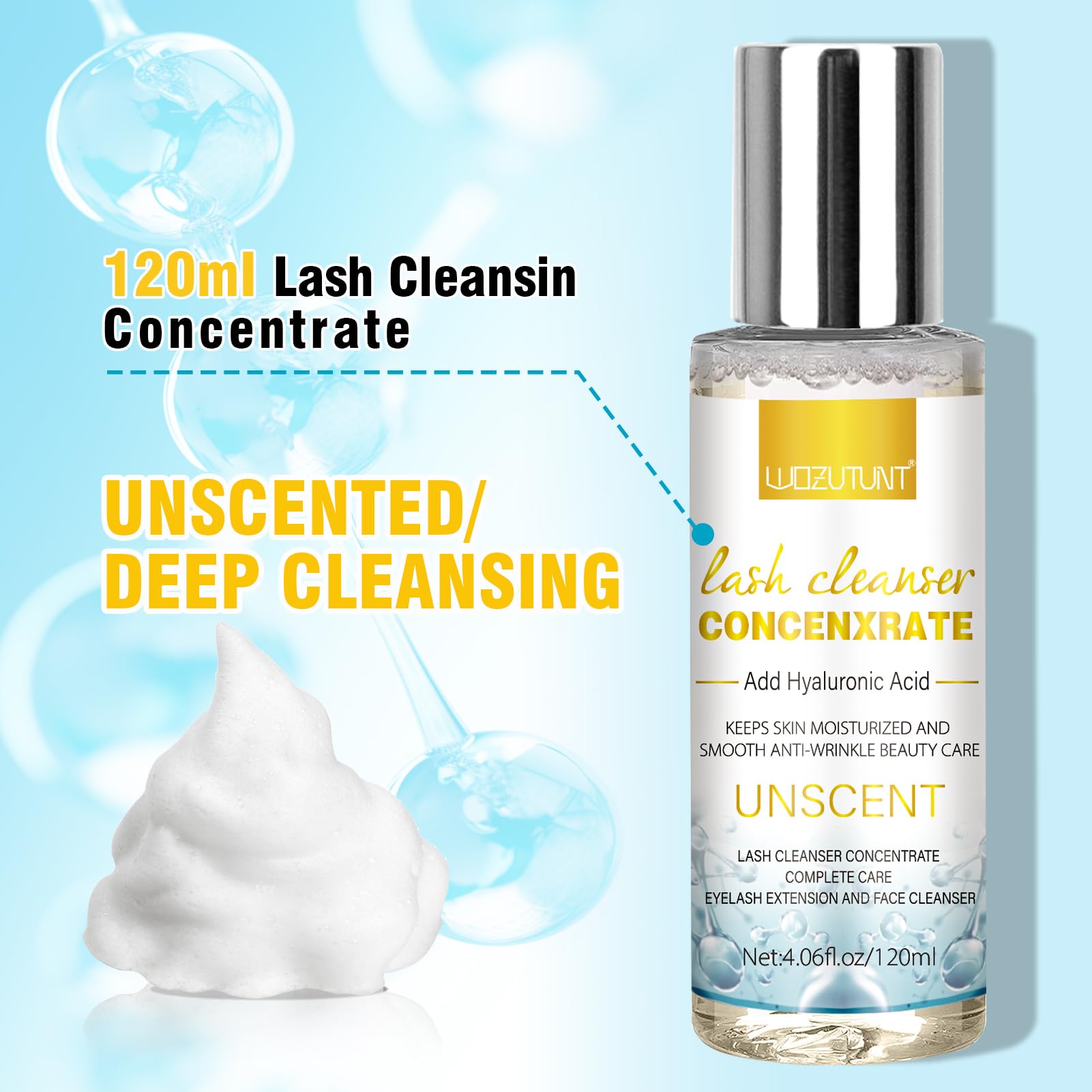 4.06 FL OZ Professional Lash Extension Shampoo Concentrate - Eyelash Cleanser for Extensions, Natural Foaming Lash Wash | Perfect for Salon Use & At-Home Lash Care