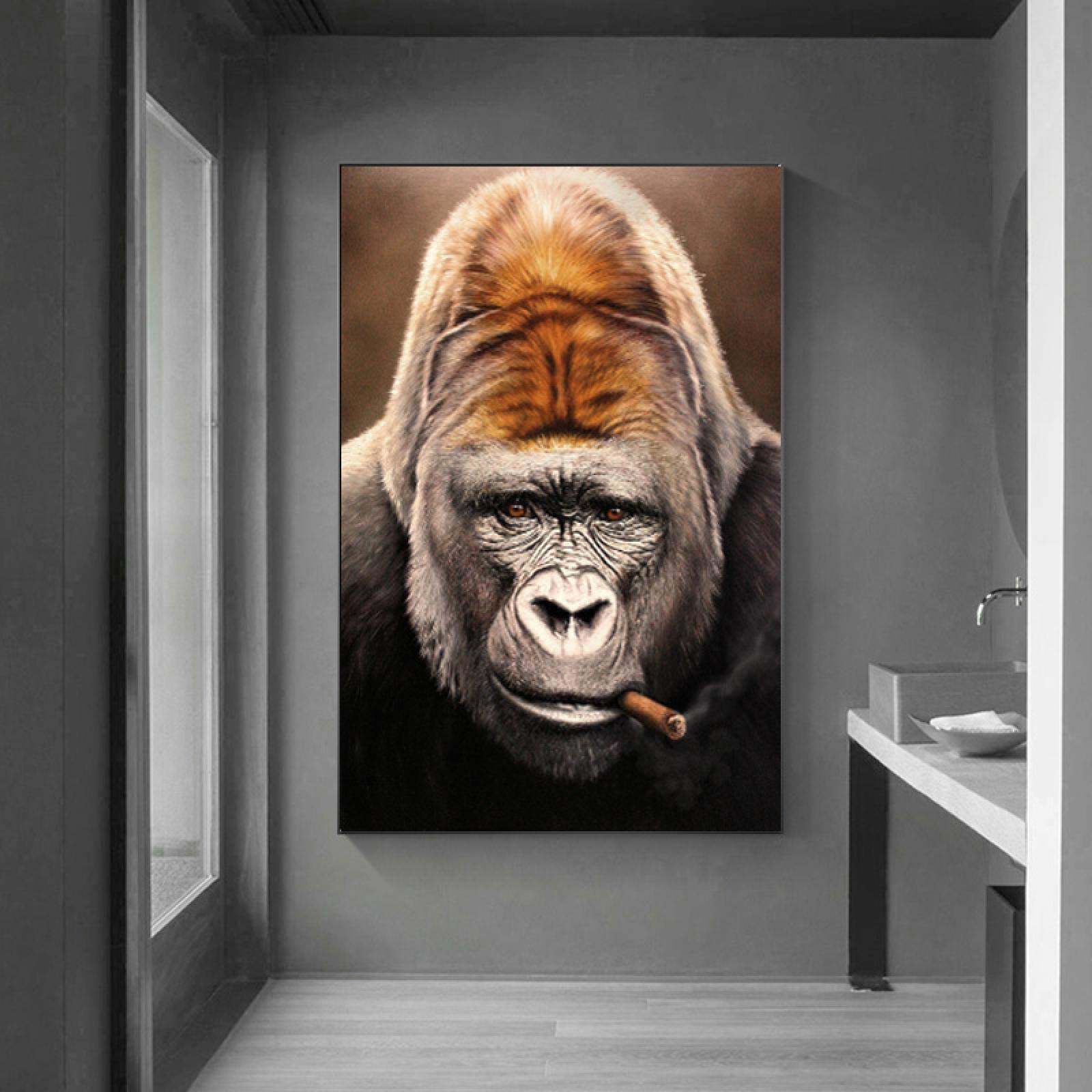 Black Gorilla Canvas Print Painting - Nordic Animal Posters & Monkey Wall Art for Living Room, Bedroom, Home Decor - Frameless 30x50cm - Perfect for Modern Interior Design & Wildlife Theme Decorations