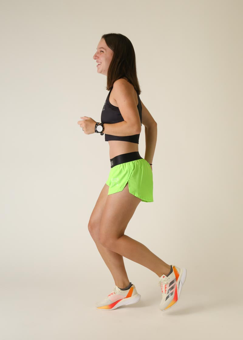 Neon Green Women's 1.5 Inch Split Running Shorts - High Waist Workout Shorts for Gym, Yoga & Summer Sports