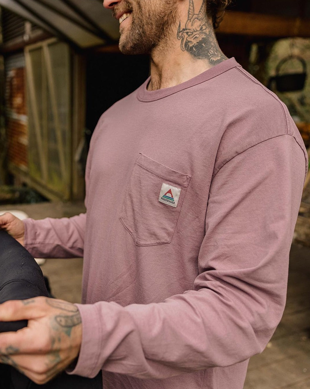 Heritage Recycled Relaxed Fit Long Sleeve T-Shirt for Men - Soft Vintage Style Cotton Shirt - Grape Purple Color - Perfect for Casual Wear, Outdoor Activities & Layering