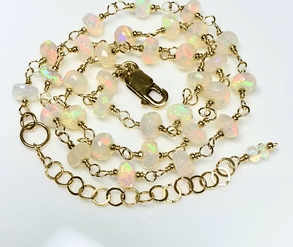 AAAA Ethiopian Opal Wire Wrap Rosary Chain Choker Necklace - 14K Gold Filled Jewelry for Women, Gift for Her, Birthday, Anniversary, Wedding, Christmas | Boho Chic, Spiritual, Everyday Wear