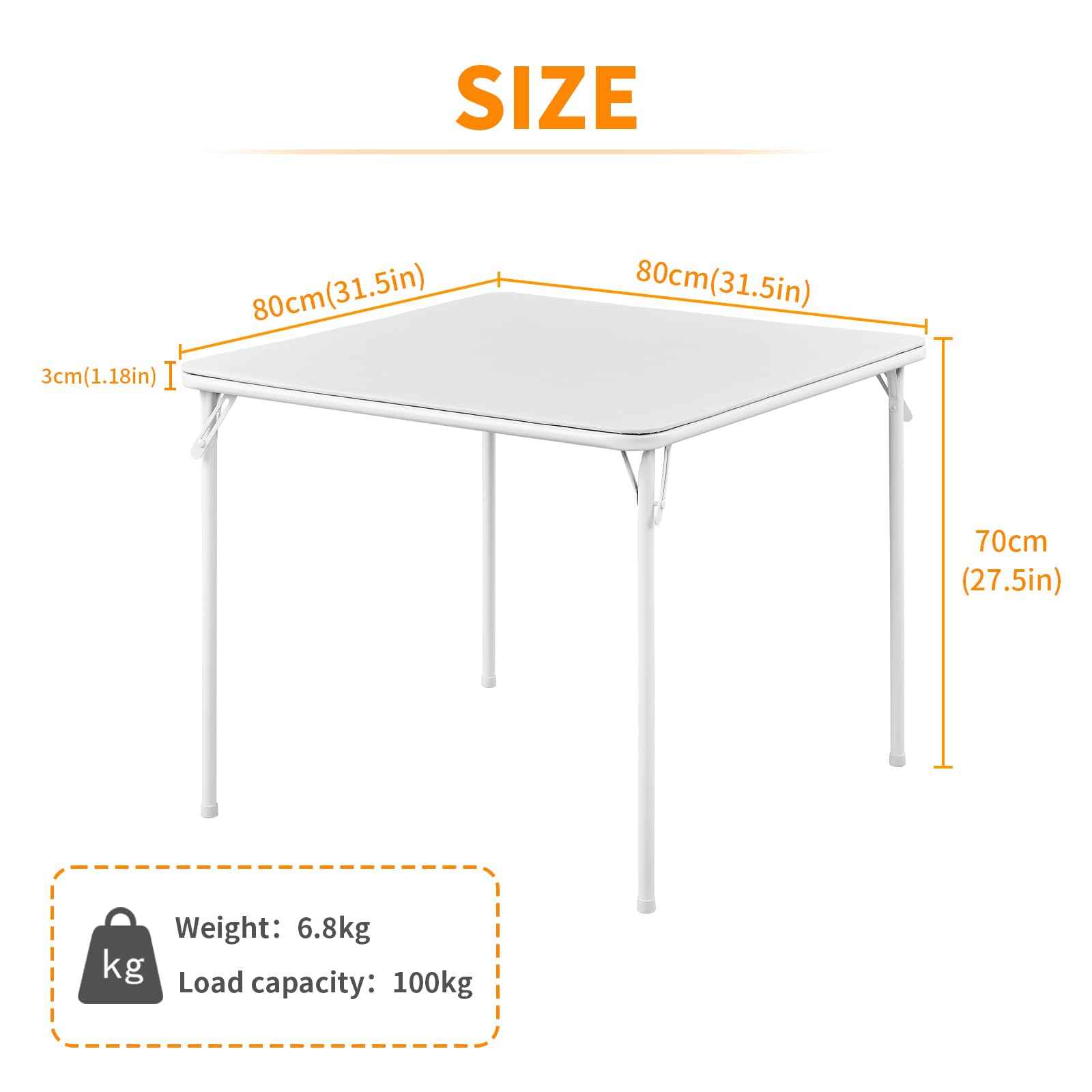 BOOSDEN 2.6ft Square Foldable Table - Lightweight Collapsible Card Table for Indoor & Outdoor Use | Portable Folding Table Perfect for Camping, Dining, Picnics, Parties & Home Office (White)