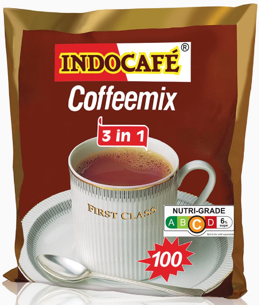 Indocafe 3-in-1 Instant Coffee Mix - 2000g (70.54oz) 100 Packets - Rich & Creamy Coffee Blend - Perfect for Office, Home & Travel Use