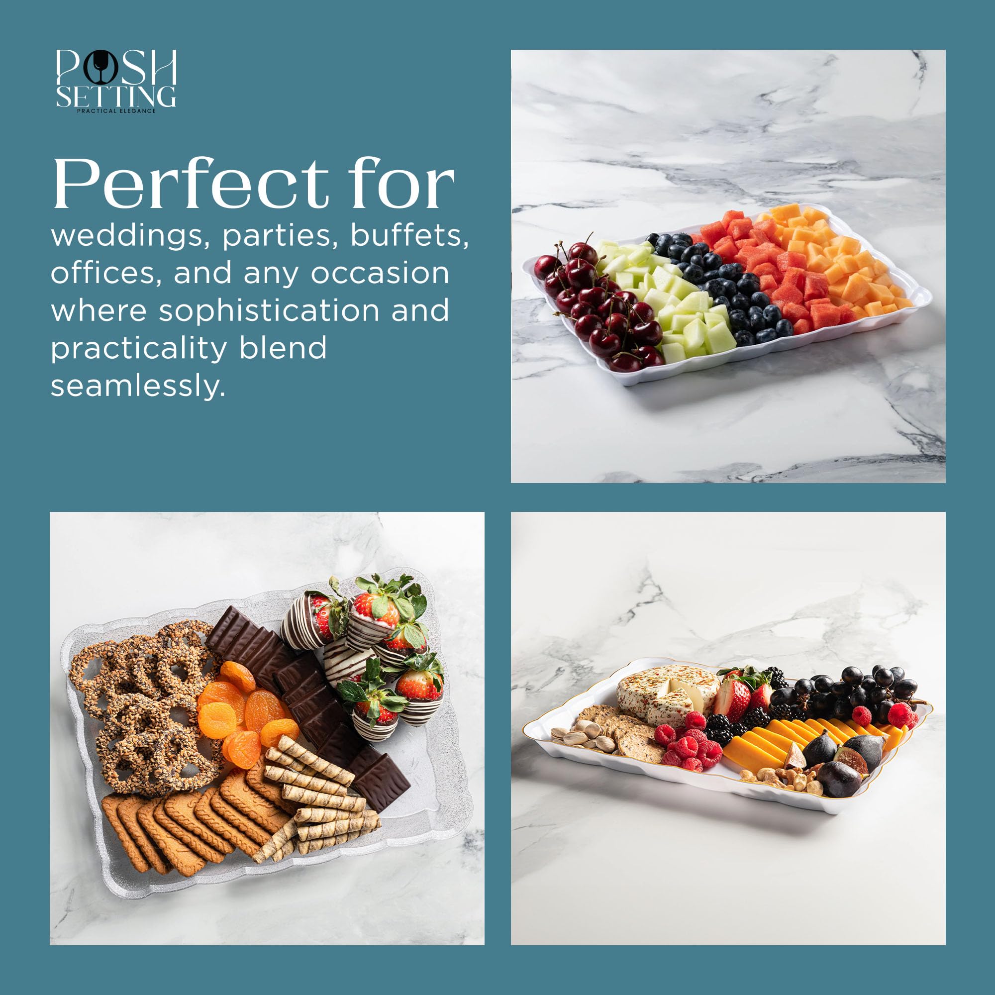 Elegant White Disposable Serving Trays 4-Pack - Perfect for Parties & Events
