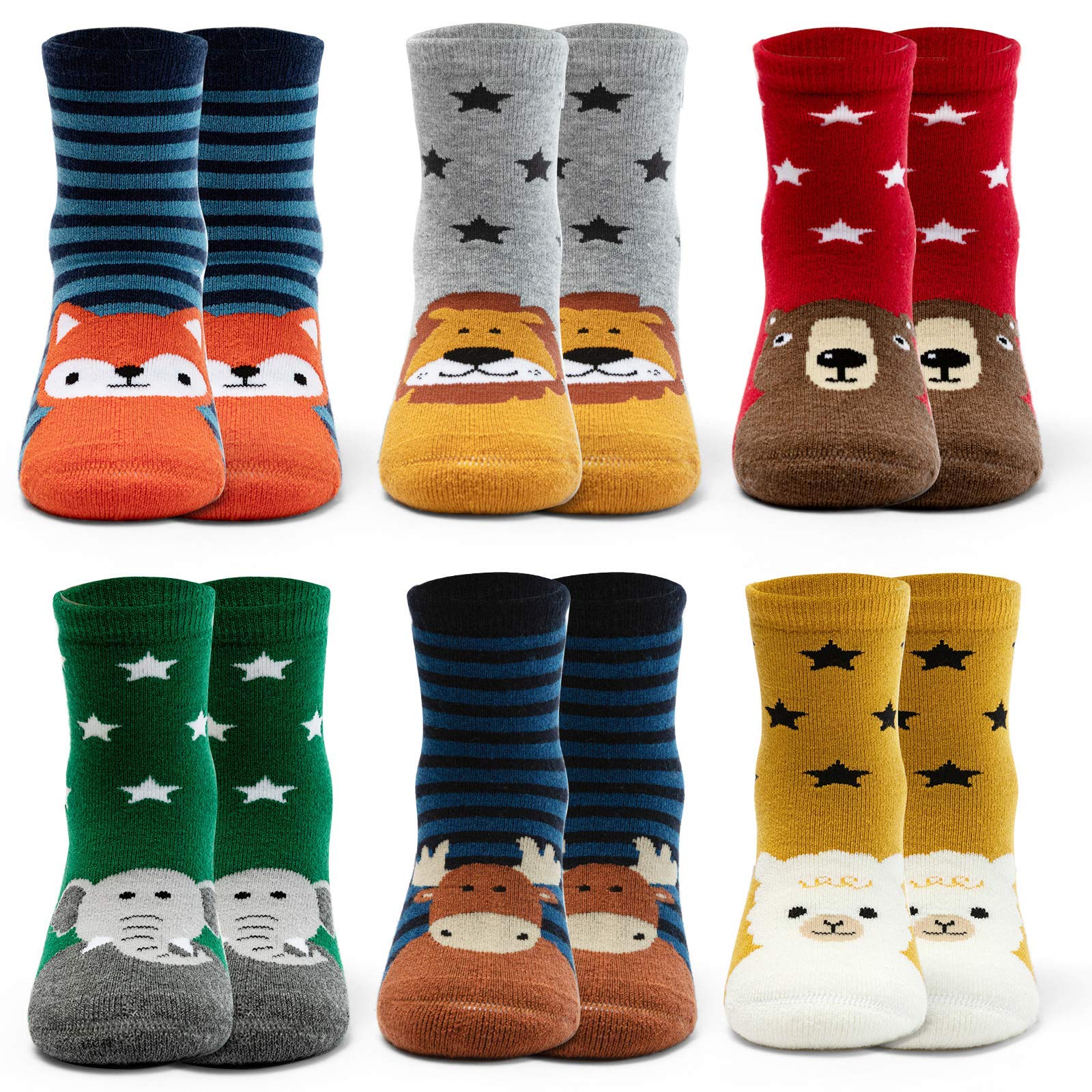 Warm Wool Socks for Boys - 6 Pairs Winter Thermal Crew Socks for Kids Outdoor Play