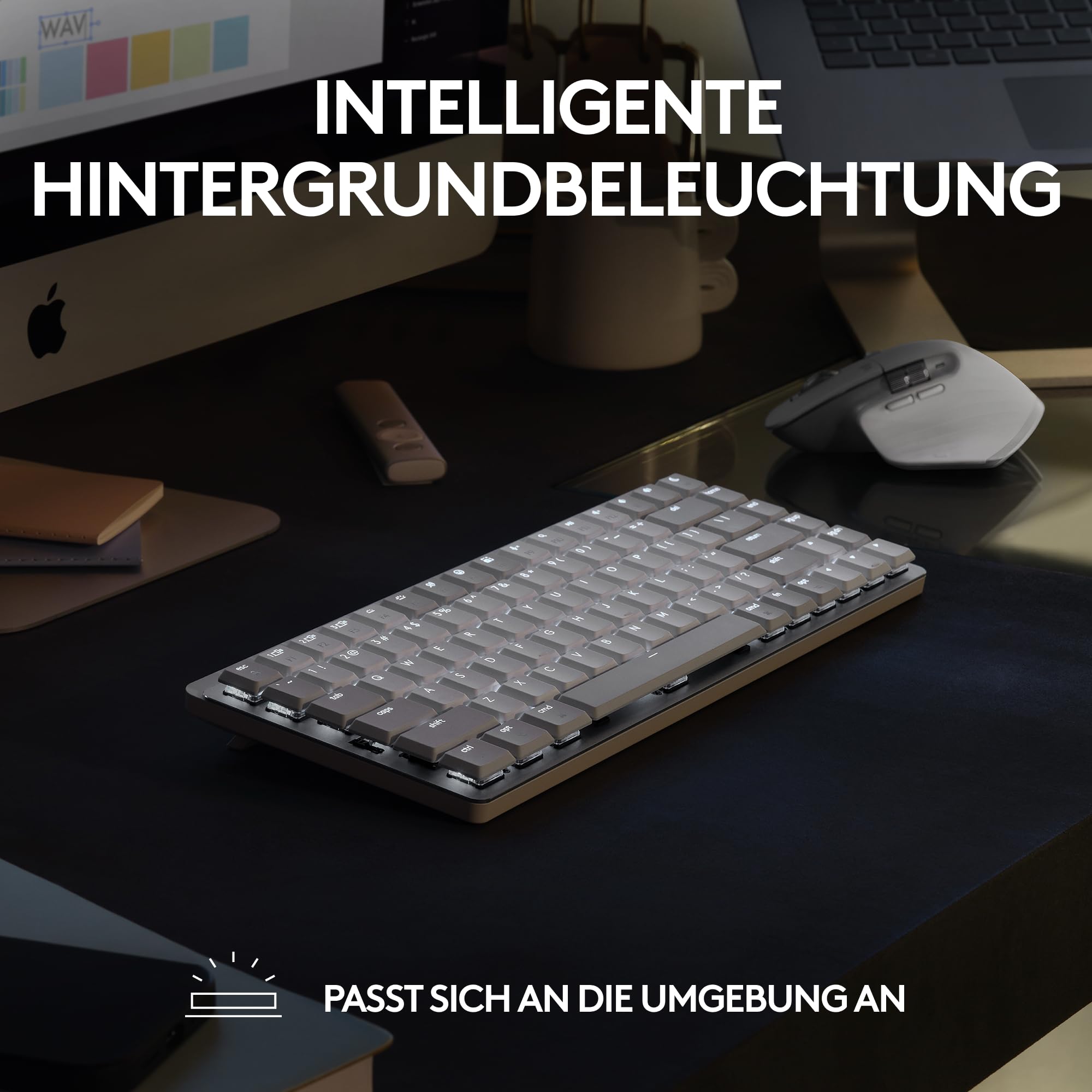 Logitech MX Mechanical Mini Wireless Keyboard for Mac - Backlit, Low-Profile Keys, Tactile Silent Switches, Bluetooth, USB-C, German QWERTZ Layout (Space Gray) - Perfect for Apple MacBook, iPad & Office Work