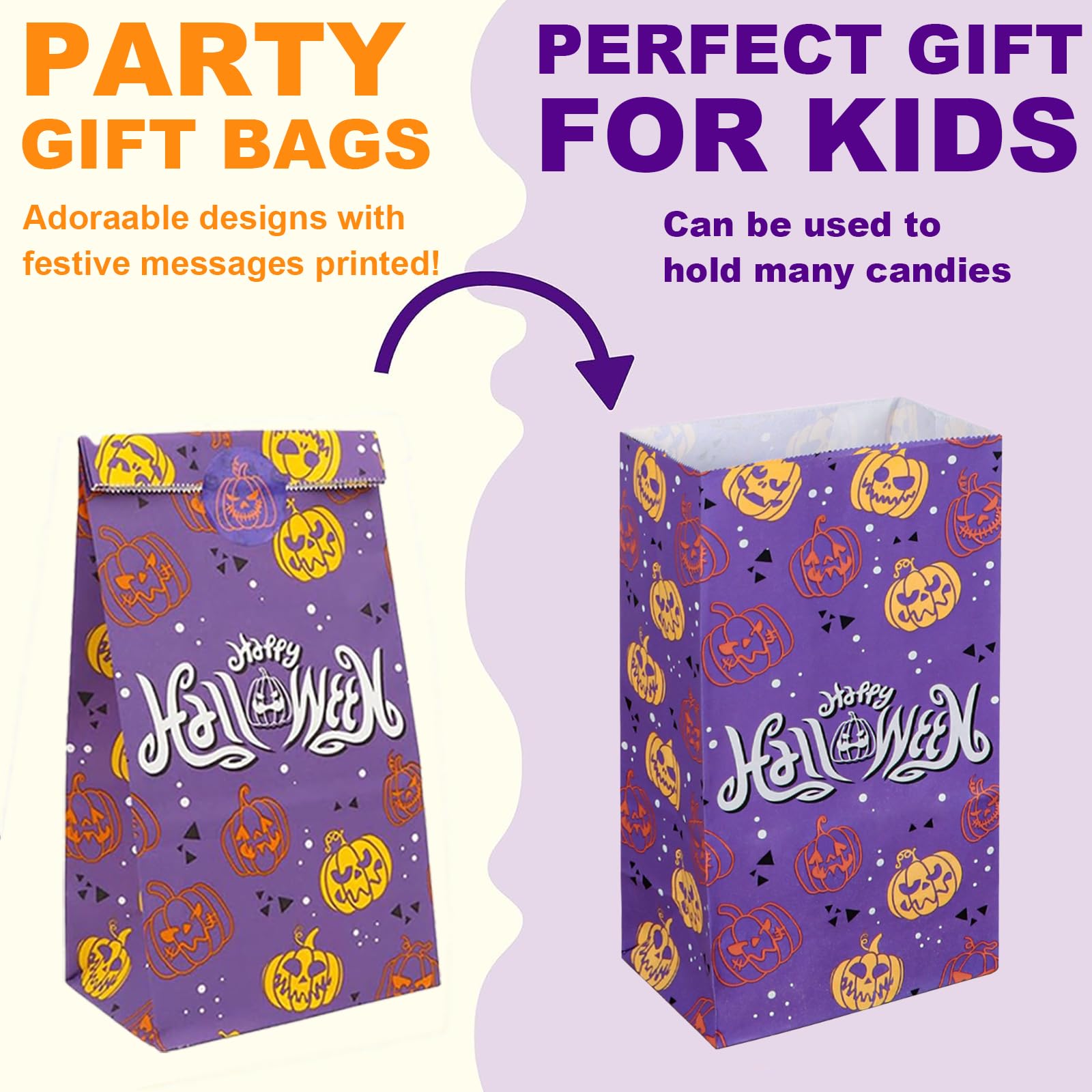 Halloween Trick or Treat Candy Bags - 24 Pack Halloween Party Favors with 24 Stickers, Small Gift Bags for Kids, Boys & Girls - Perfect for Trick or Treating, Classroom Treats & Halloween Party Supplies