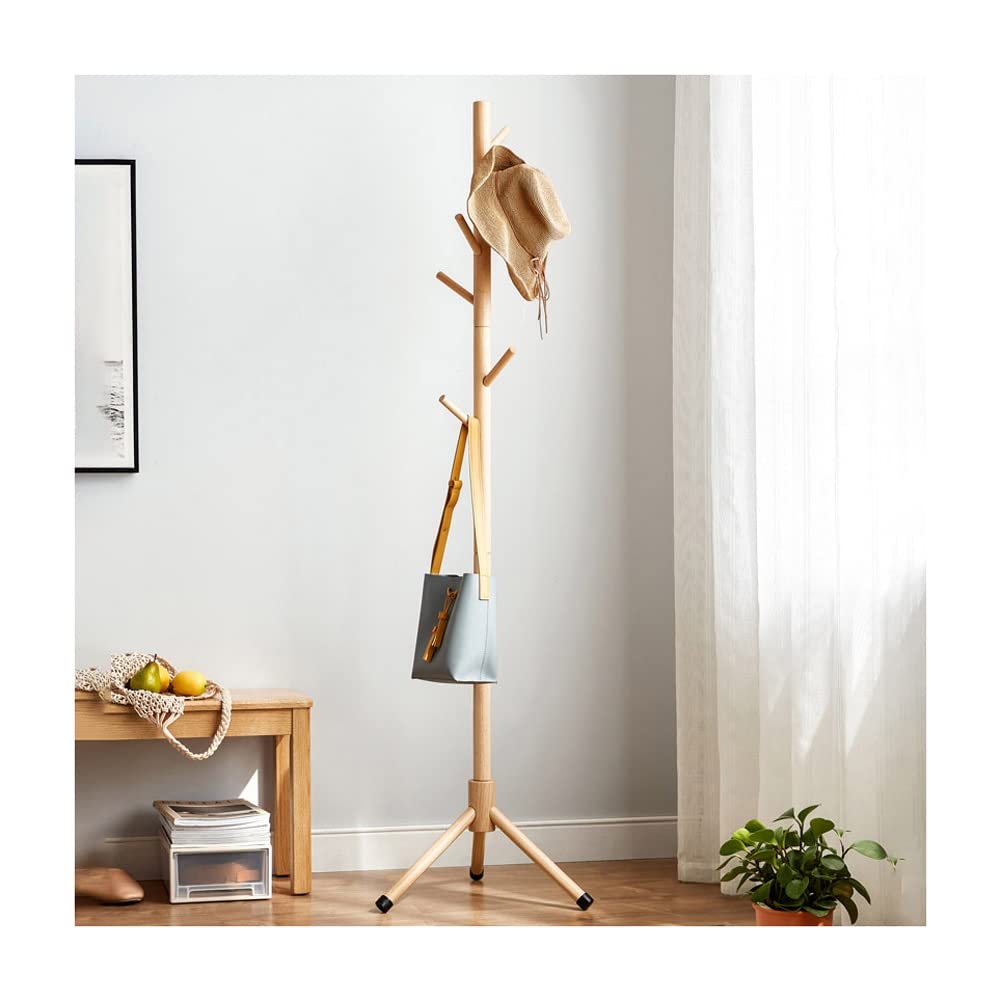 HHYRYBHD Wooden Coat Rack with 6 Hooks - Freestanding Entryway Organizer for Hats, Bags & Clothes | Easy Assembly & Non-Slip Base | Perfect for Hallway, Bedroom or Mudroom Organization