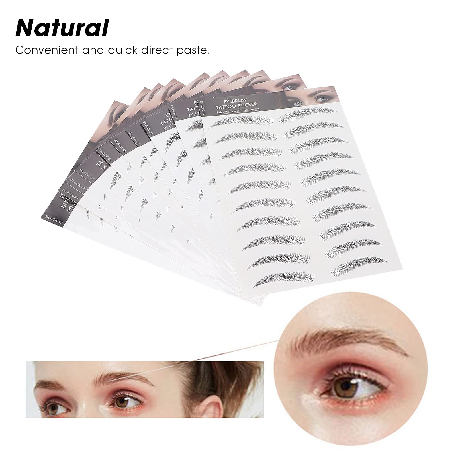 10 Pack 4D Waterproof Eyebrow Stickers - Disposable Temporary False Eyebrow Stencils for Perfect Brows (Black) | Great for Daily Makeup, Cosplay, and Special Occasions
