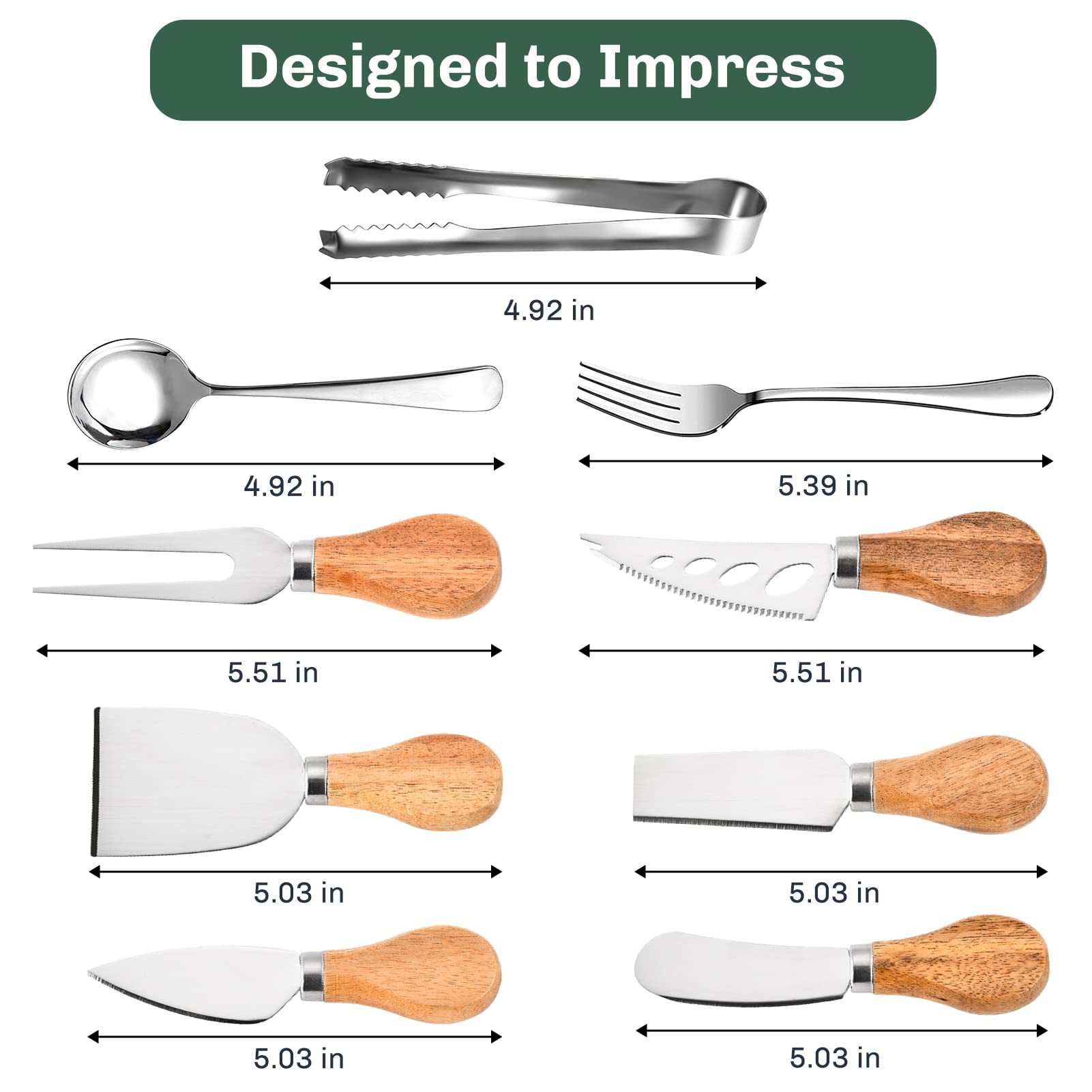 19-Piece Charcuterie Board Set with Cheese Knives, Forks & Small Tongs - Premium Charcuterie Accessories for Cheese, Jam, Charcuterie Boards - Perfect for Weddings, Christmas & Entertaining
