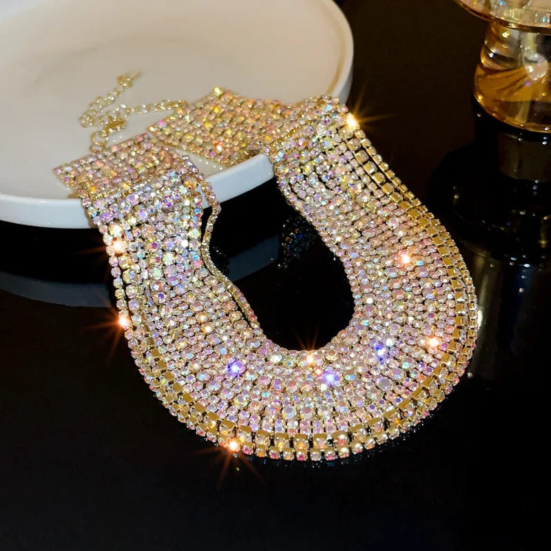 Luxury Multilayer Crystal Choker Necklace for Women - Gold Rhinestone Statement Jewelry - Perfect for Parties, Weddings & Evening Events