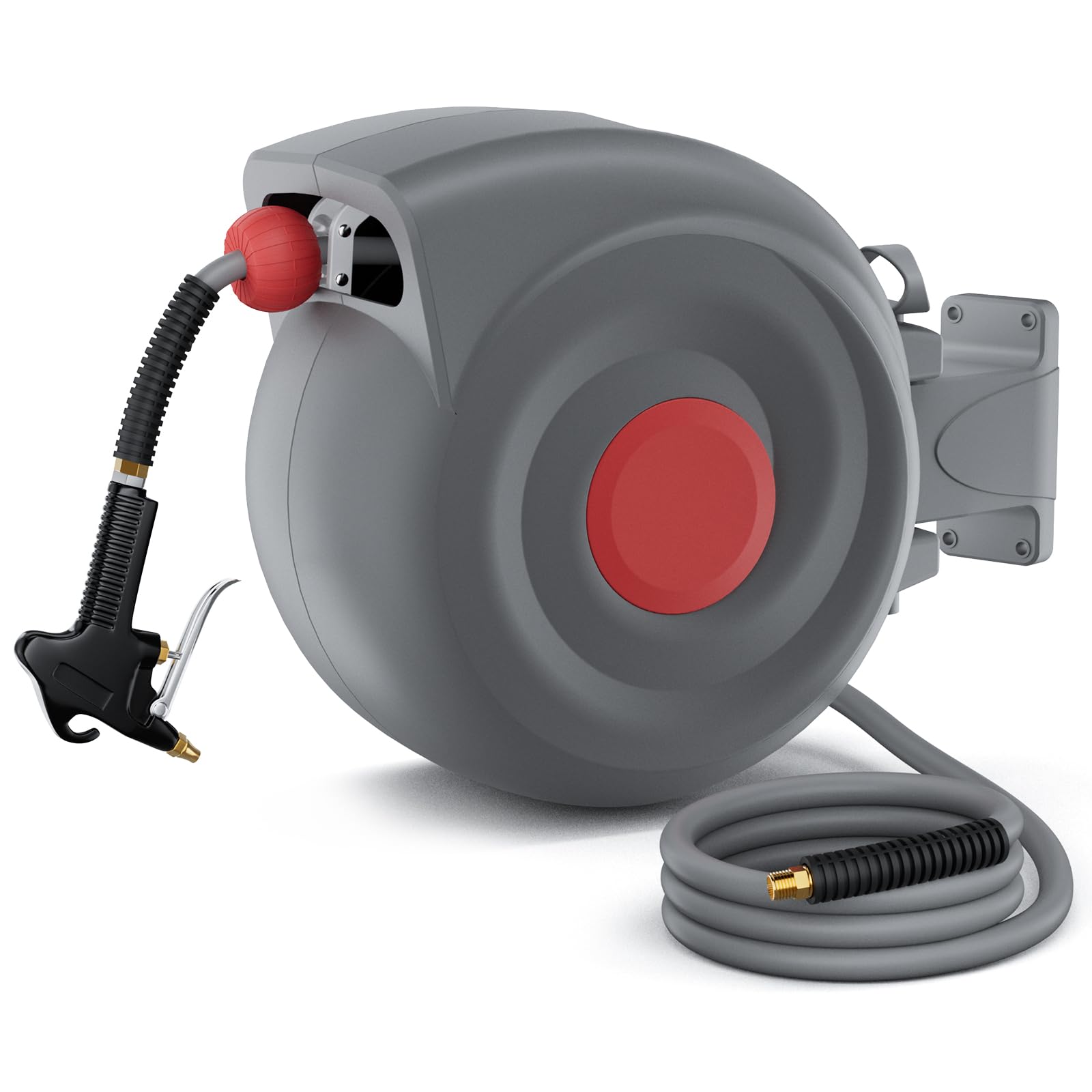 50 Ft Retractable Air Hose Reel with Blow Gun - 3/8 Inch Auto Rewind Air Compressor Hose Reel with Any Length Lock & 180° Swivel Wall Mount - Perfect for Garage, Workshop & Automotive Use