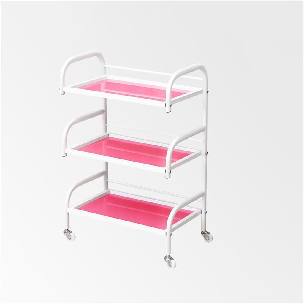 Pink 3-Tier Beauty Salon Cart with Glass Shelves - Iron Art Storage Rack & Tool Holder for Hair Stylists, Nail Technicians, Makeup Artists - Mobile Organizer for Salon, Spa, Home Beauty Station
