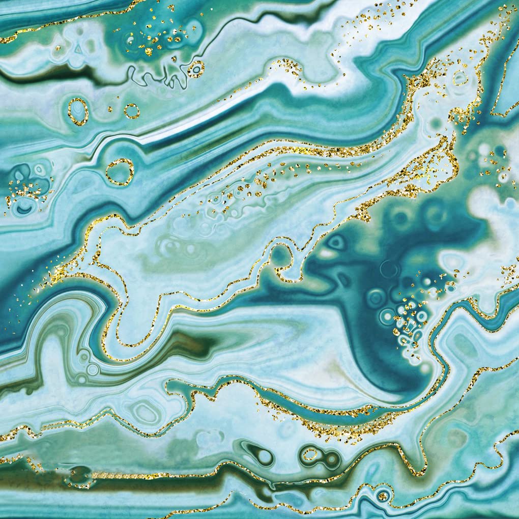 Teal Gold Marble Pattern Square Area Rug - 5x5 Washable Soft Thick Modern Abstract Carpet for Living Room, Bedroom, Home Office - Perfect Under Dining Table, Coffee Table or as Floor Runner - Indoor Floor Cover Mat for Guest Rooms & Cozy Spaces