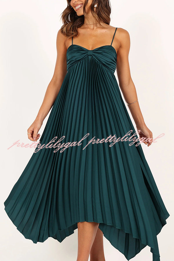 Elegant Solid Color Sexy Suspender Pleated Midi Dress for Women - Trendy Irregular Hem Party & Date Night Outfit