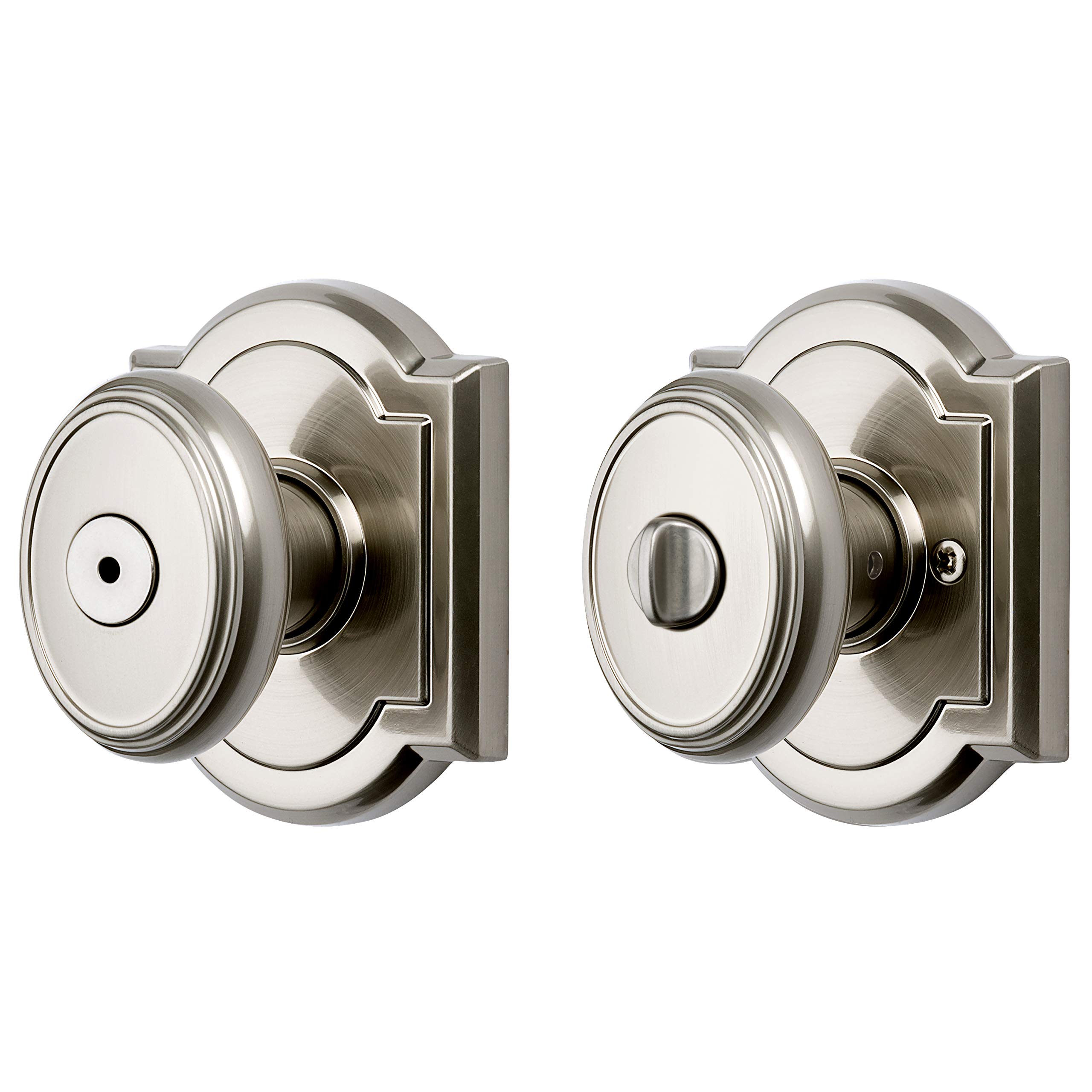 Baldwin Carnaby Privacy Door Knob - Keyless Interior Door Handle with Microban Antimicrobial Protection for Bedroom & Bathroom - Satin Nickel Finish - Ideal for Home, Office, and Commercial Spaces