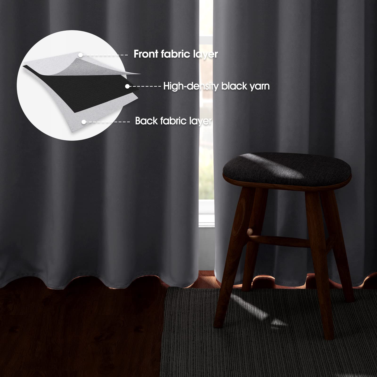 HomeIdeas Greyish White Blackout Curtains - 52x96 Inch Thermal Insulated Room Darkening Drapes with Grommets, 2 Panels Set for Bedroom & Living Room - Soundproof Window Treatments for Better Sleep & Energy Efficiency