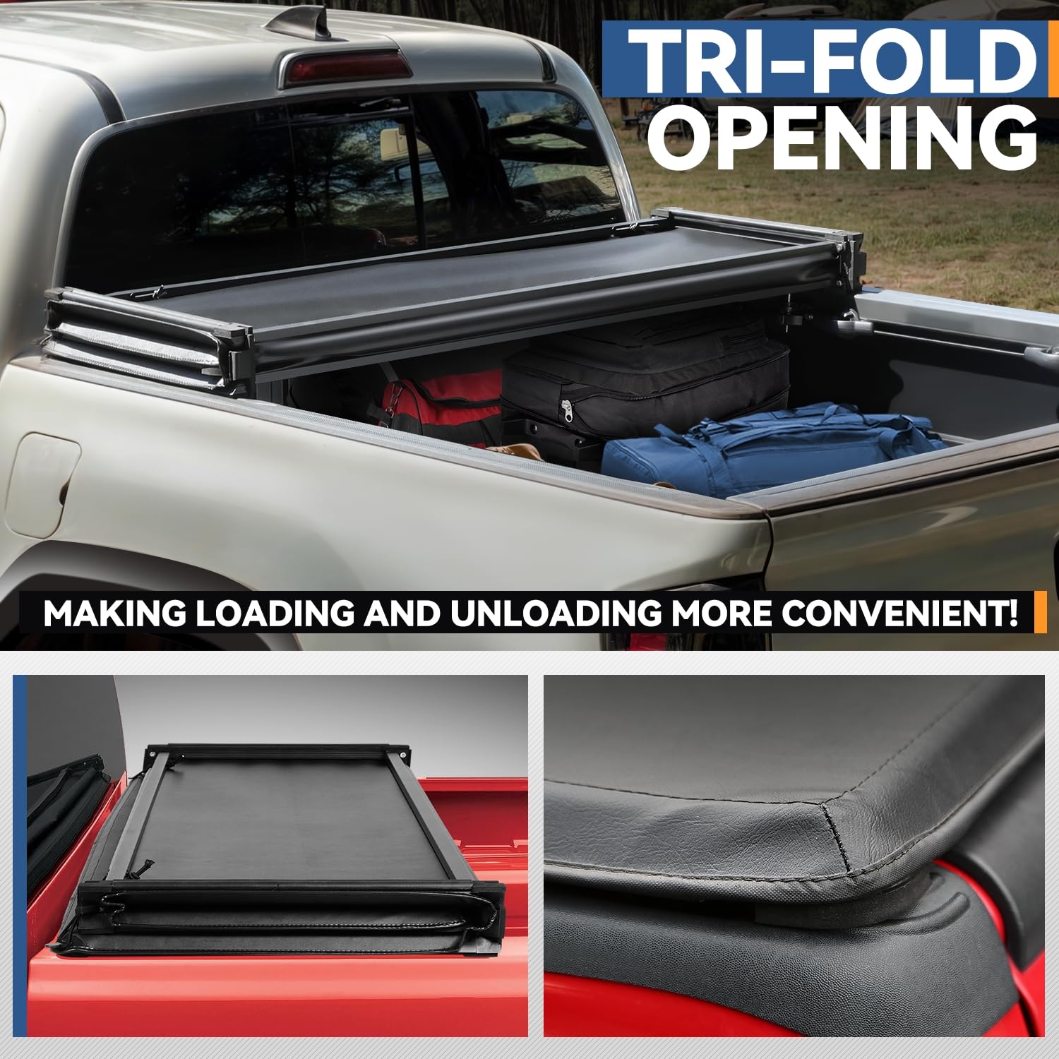 Auto Dynasty Soft Tri-Fold Truck Bed Tonneau Cover for 2004-2013 Chevy Silverado & GMC Sierra 1500/1500 Classic | 5.75Ft Fleetside/Styleside Bed | No Bed Rail System | Matte Black | Weatherproof Protection for Cargo & Gear