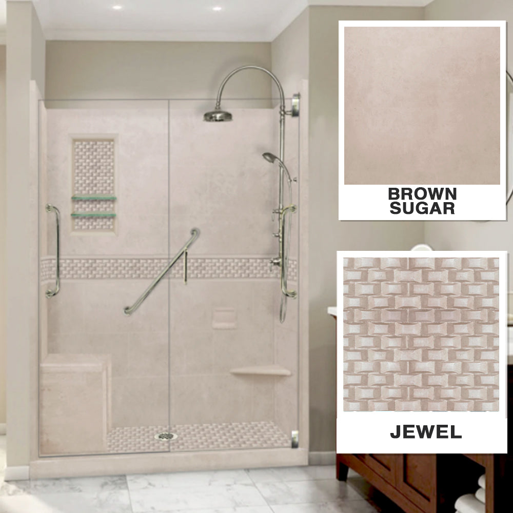 Freedom 60 Alcove Brown Sugar Sistine Stone & Jewel Stone Accent DIY Shower Remodel Kit - Easy Bathroom Upgrade for Home Renovation & Spa-Like Shower Experience