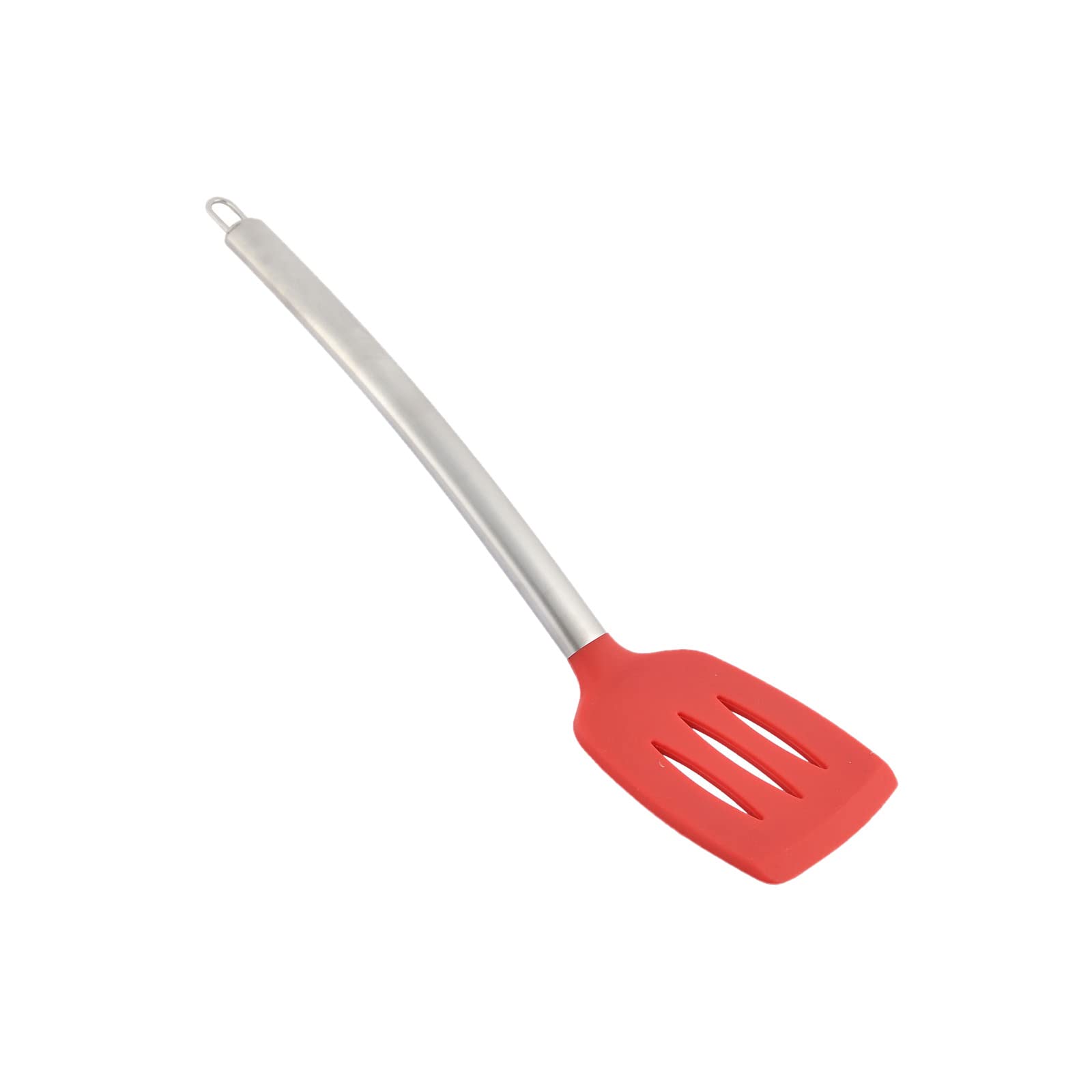 Non-Stick Silicone Pancake Turner Spatula - Heat Resistant, Slotted, Red & Silver - Perfect for Flipping Pancakes, Eggs & Burgers on Griddle or Skillet