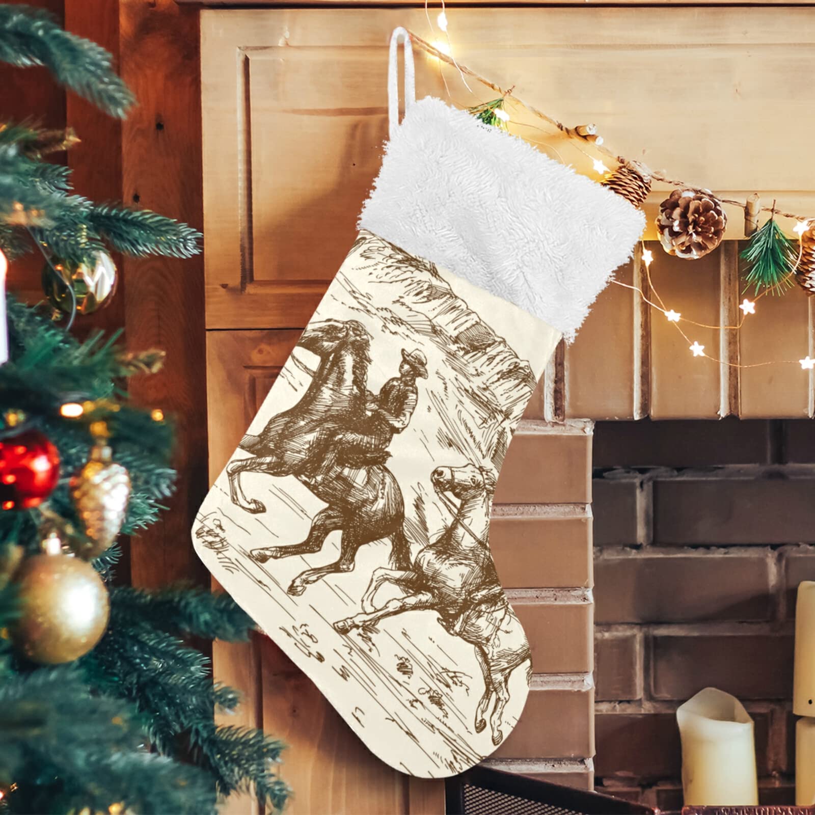 Personalized Large 18 Inch Western Desert Cowboy Christmas Stockings - Cute Snowflake Xmas Stockings for Holiday Decorations, Family Party & Gifts (2PCS) | Perfect for Fireplace Mantel, Christmas Tree Decor & Festive Home Decorating
