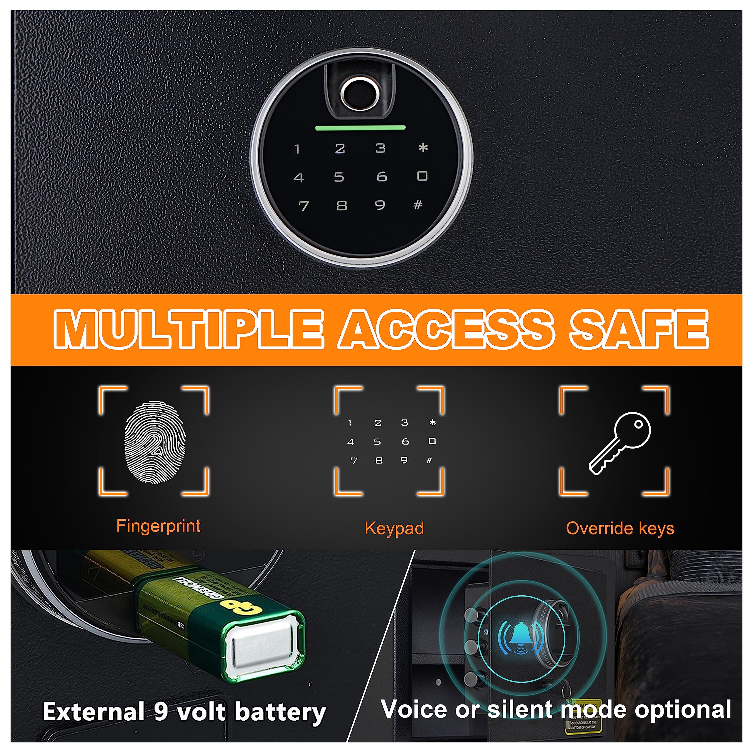 Biometric Digital Security Home Safe Box - Fingerprint Safe for Personal Use, 1.2 Cubic Feet Small Safe for Cash, Jewelry, Valuables & Gun Storage | Perfect for Bedroom, Office & Travel Security (No Fireproof Bag)